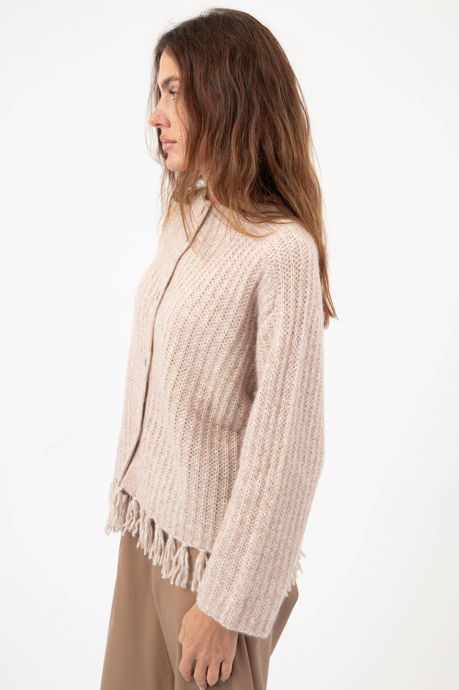 Cardigan mit Fransen in Rosa meliert Cardigan mit Fransen in Rosa meliert