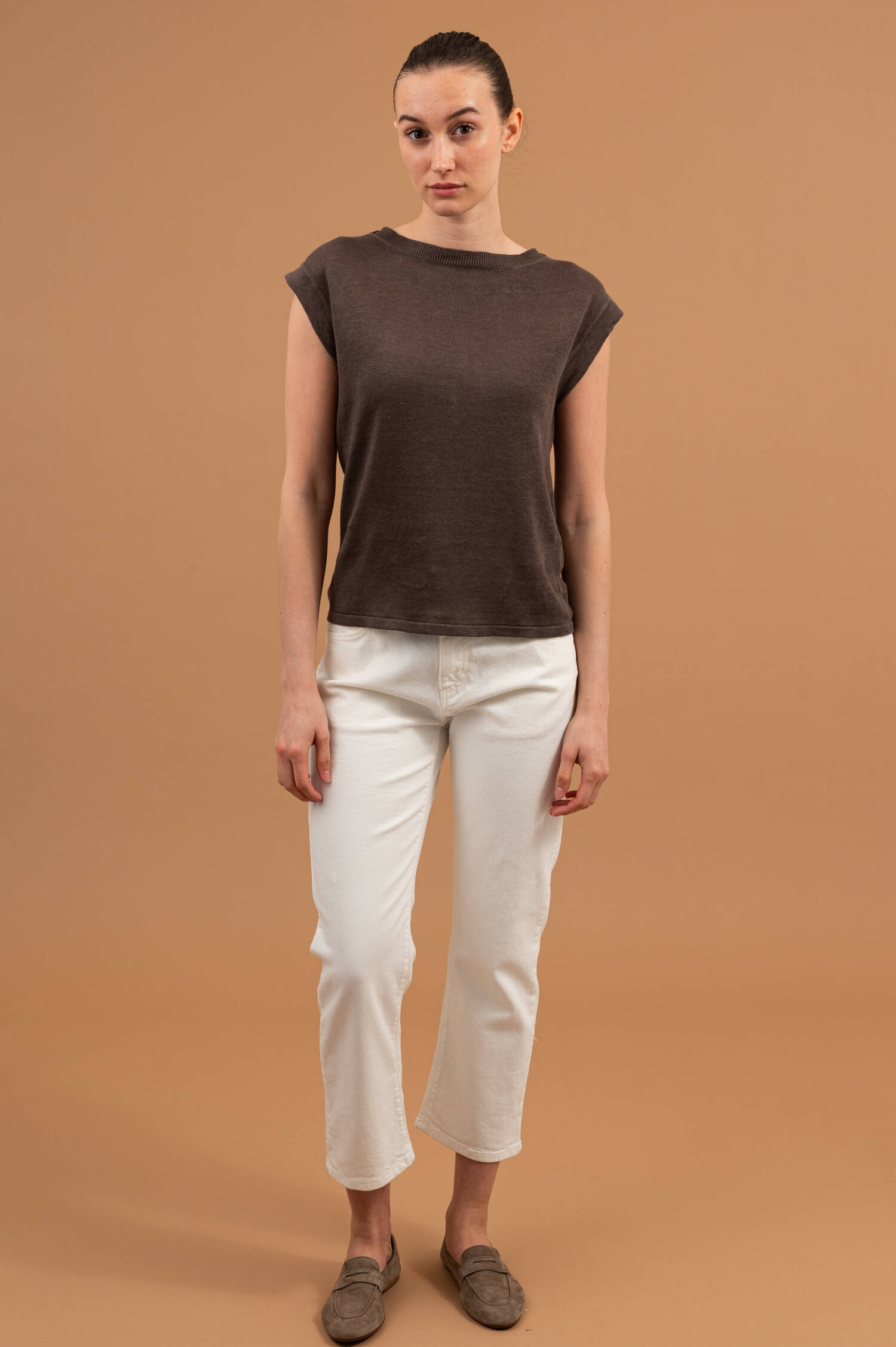 Feinstrick Leinentop in Braun