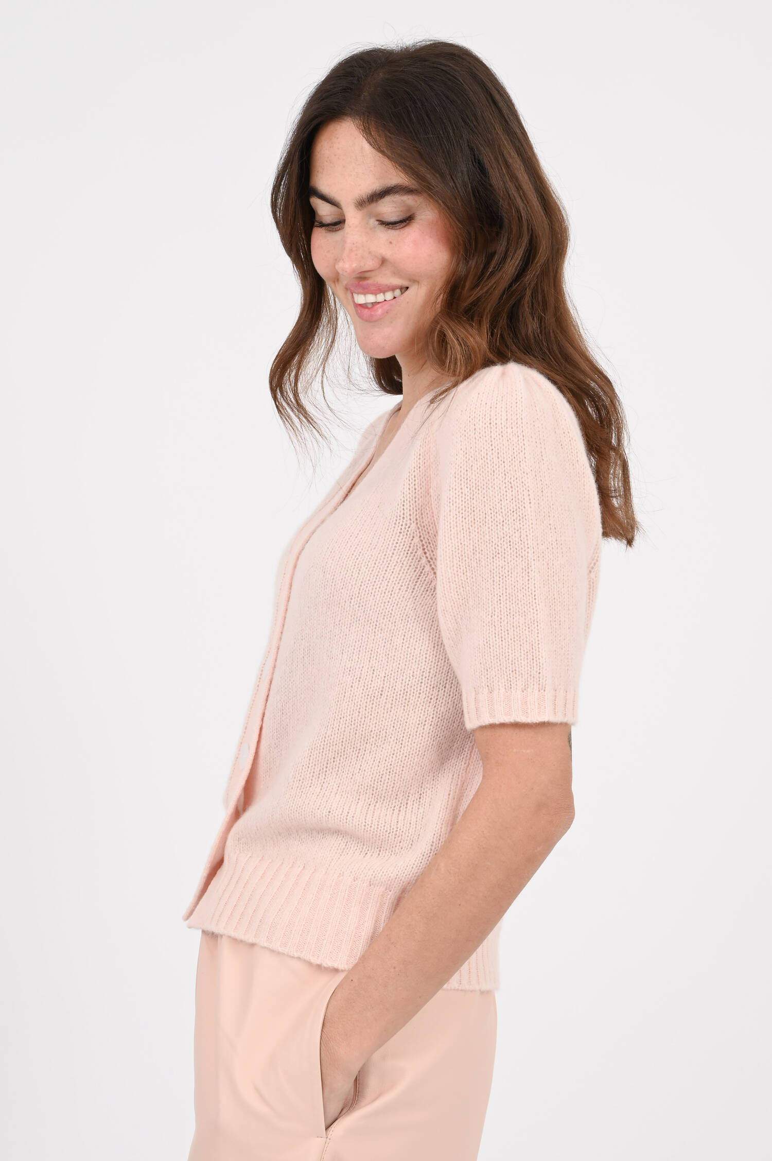 Kurzarm Cashmere-Seiden-Cardigan SHISO in Rosa