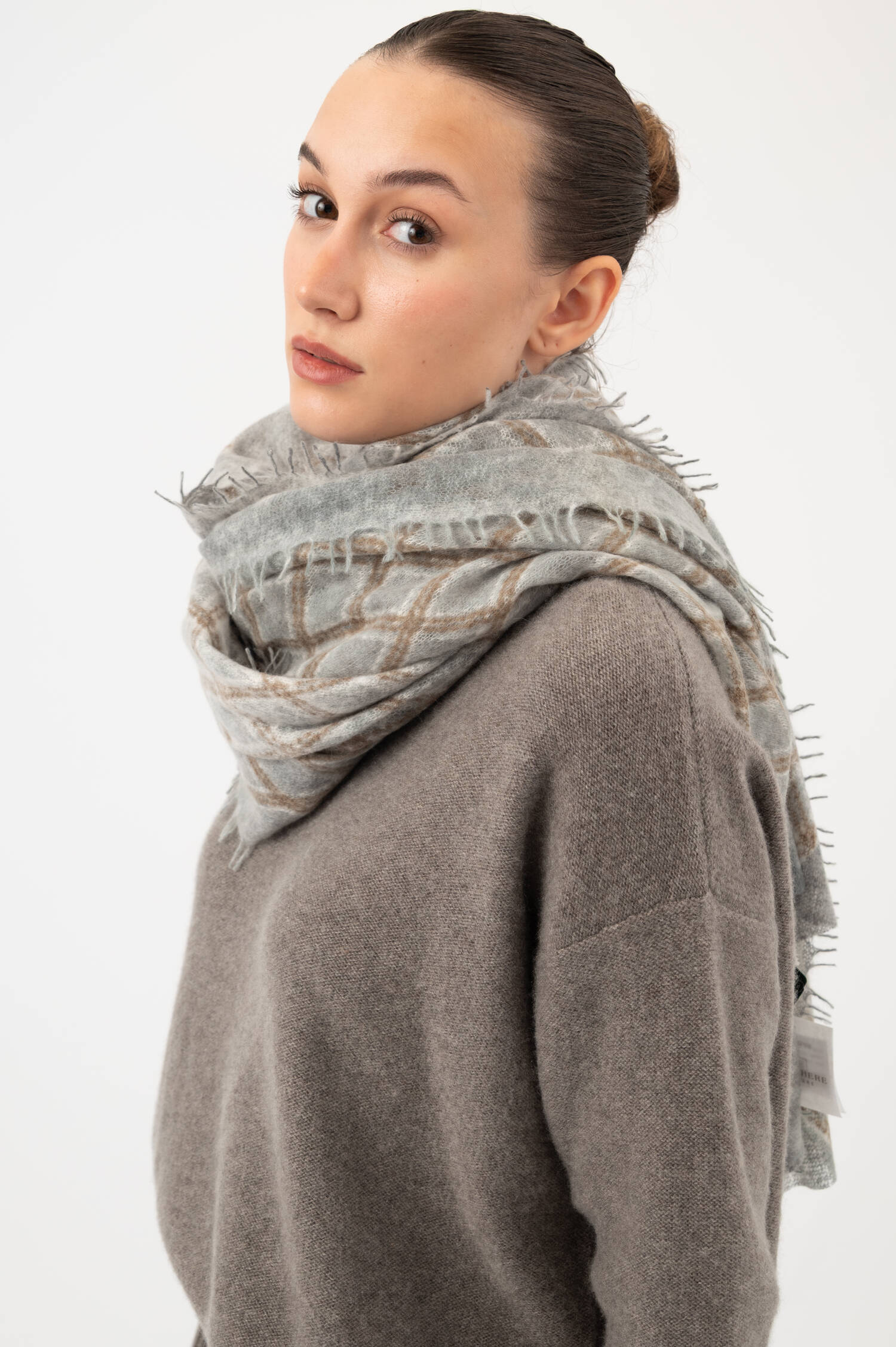Cashmere-Schal mit Rautenprint in Blau
