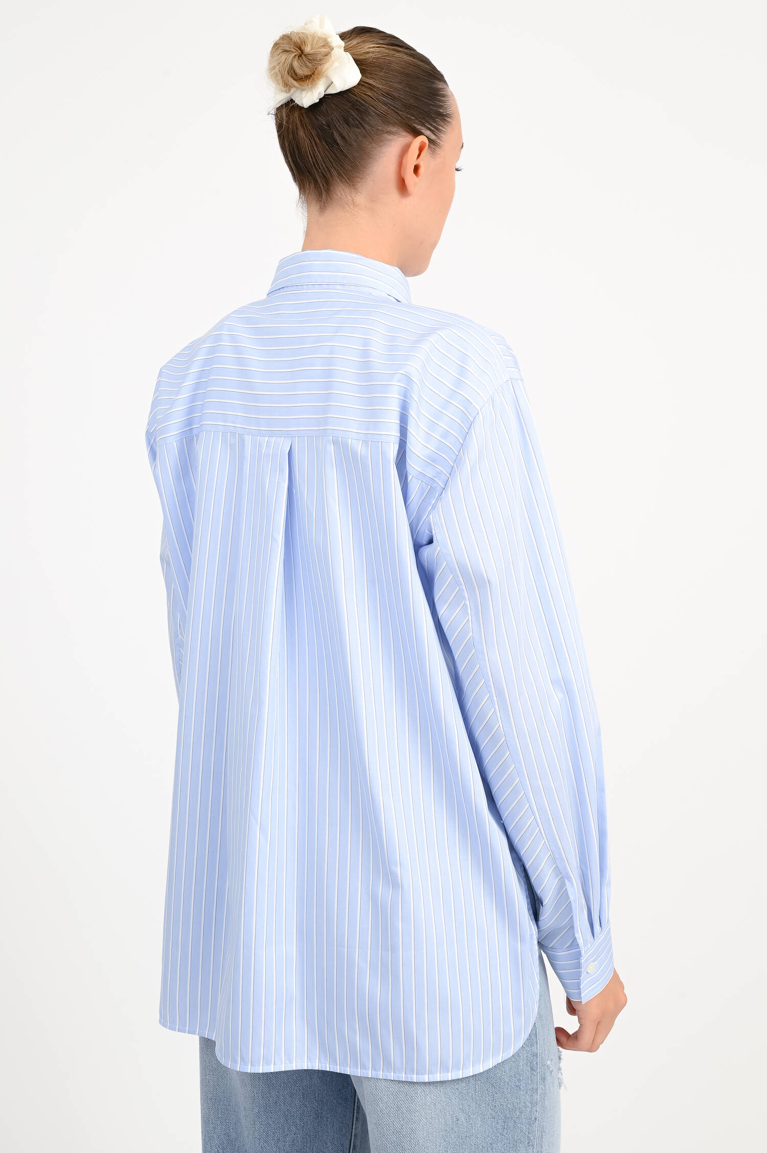 Loose Fit Bluse in Hellblau/Weiß gestreift