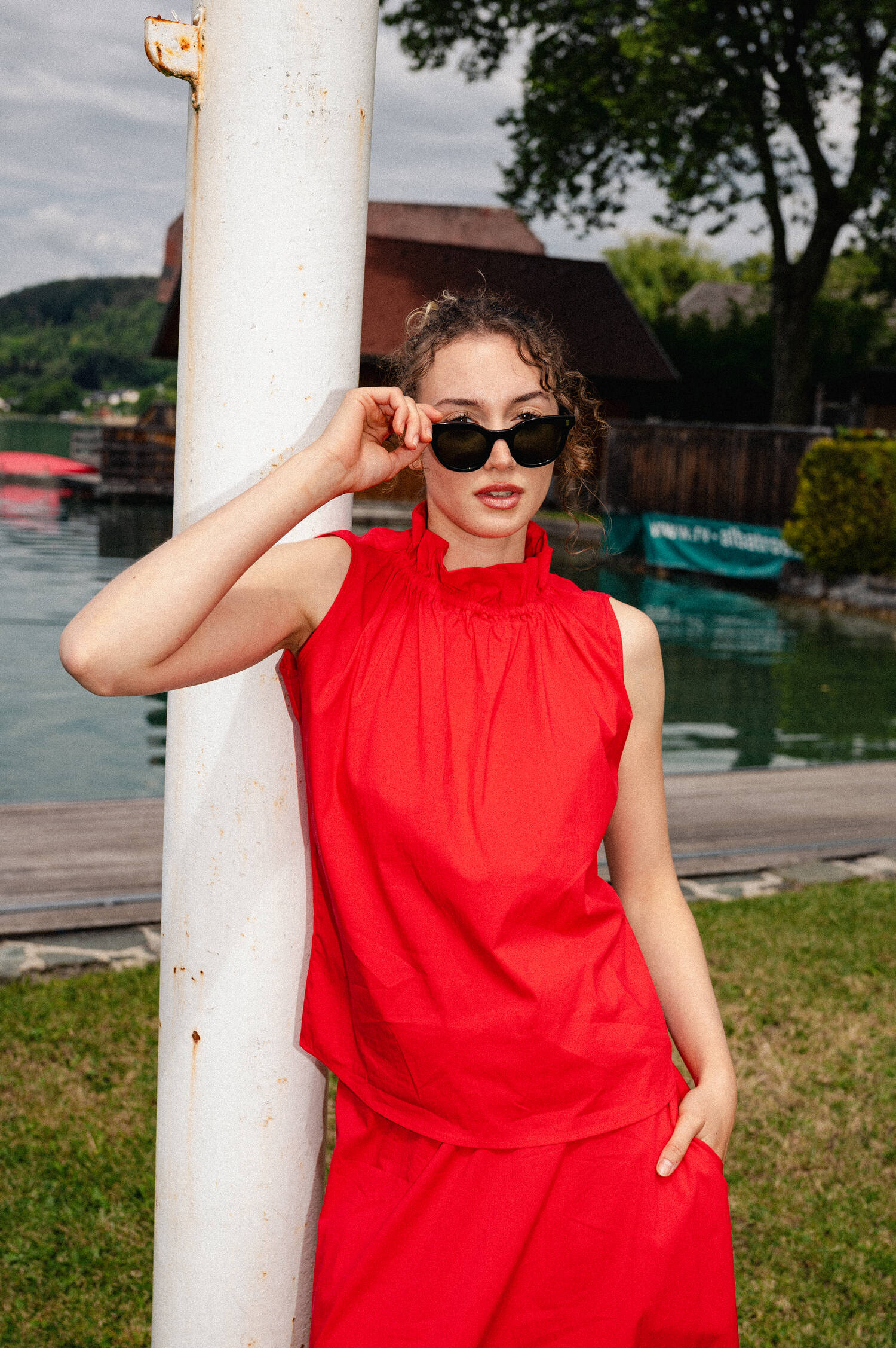 Popeline Blusentop in Rot