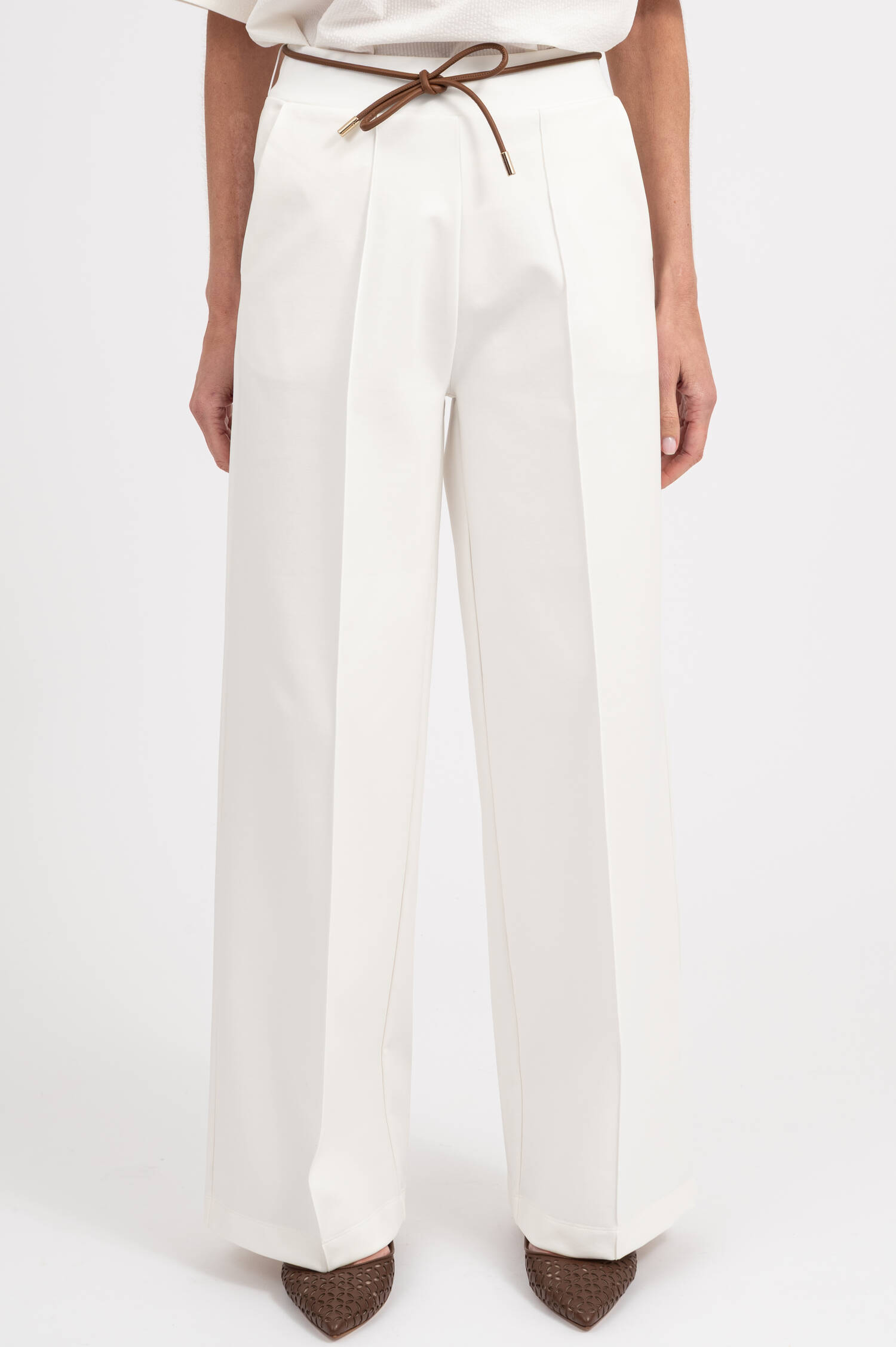 Wide-Leg Schlupfhose mit Bügelfalten in Weiß