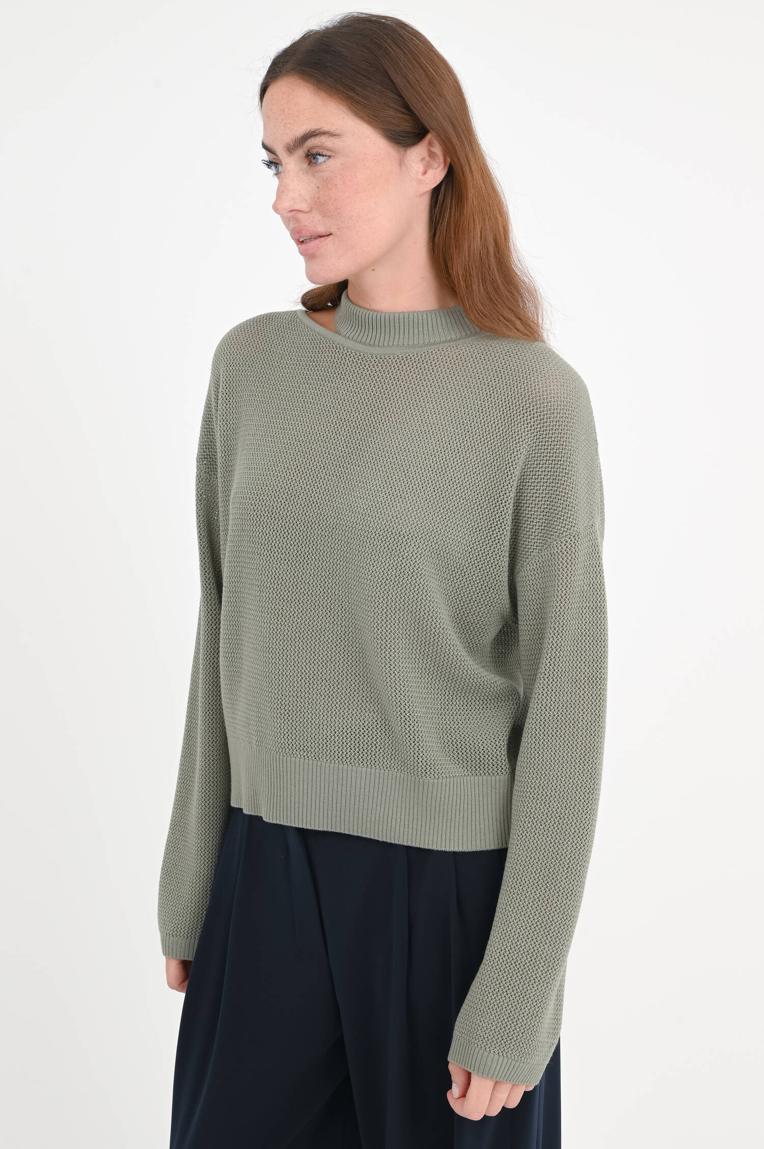 Langarm-Pullover mit Kragen-Detail in Dark Sage Langarm-Pullover mit Kragen-Detail in Dark Sage