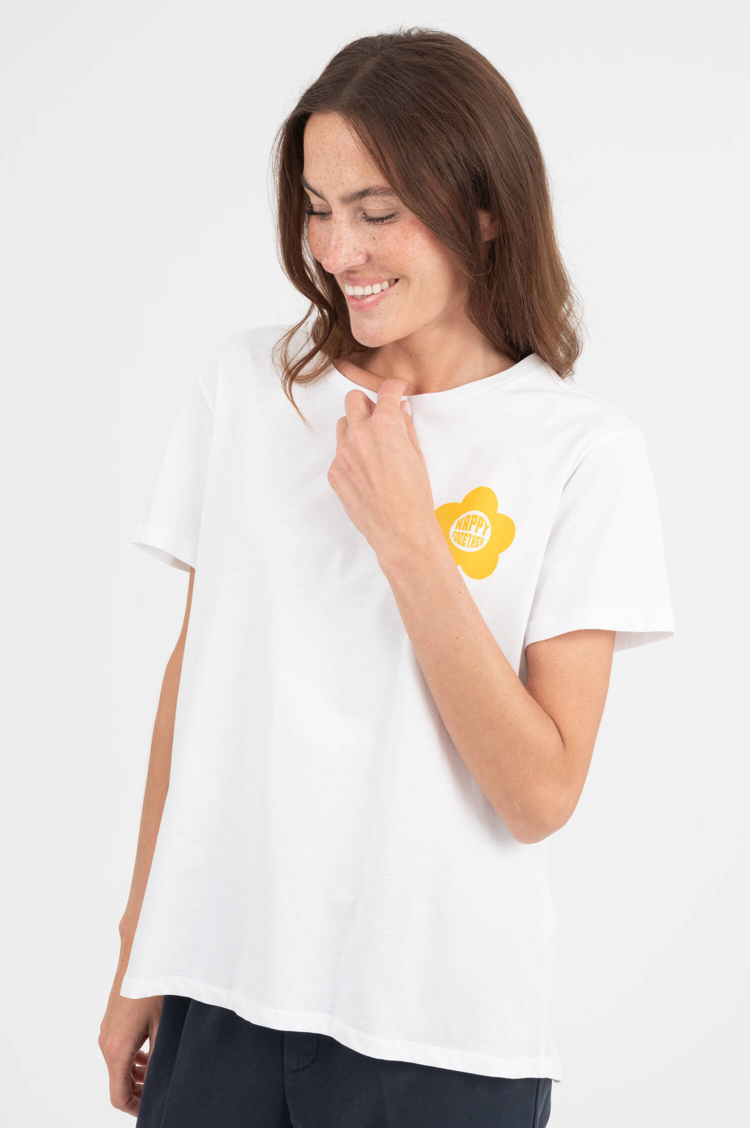 T-Shirt HAPPY TOGETHER in Weiß/Gelb