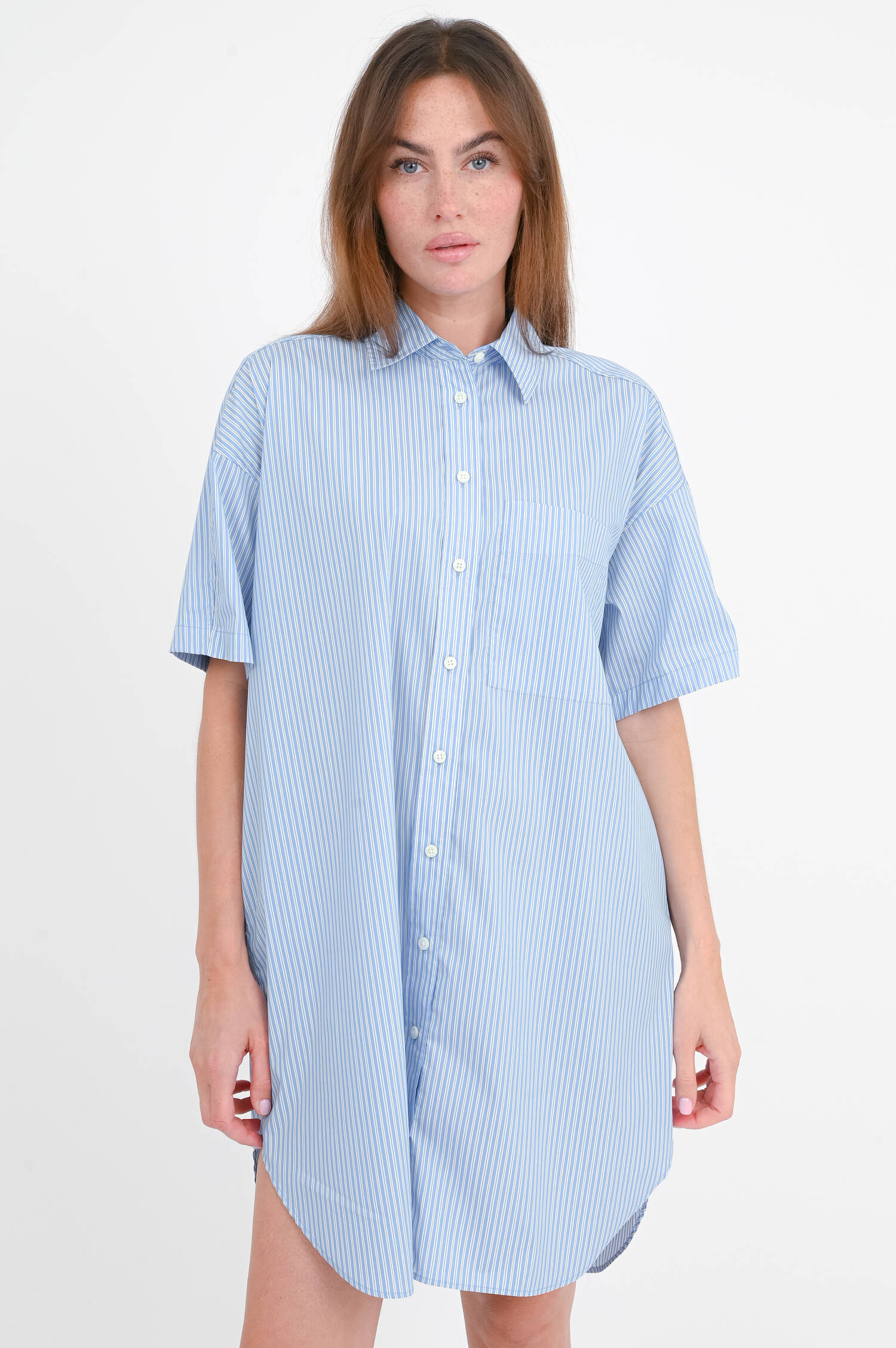 Shirtdress aus Baumwoll-Mix in Blau/Weiß gestreift