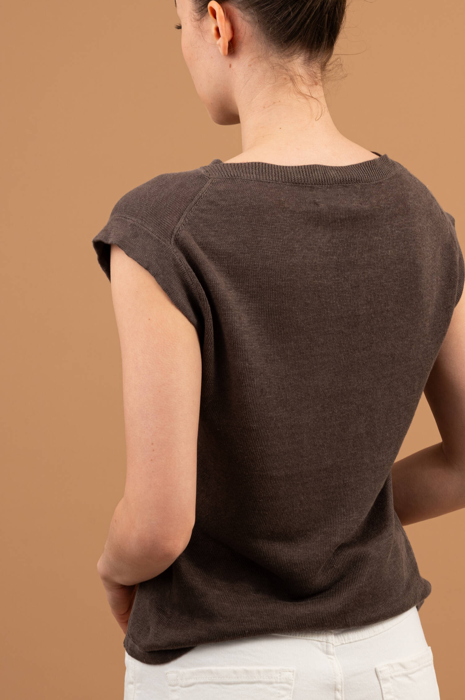 Feinstrick Leinentop in Braun