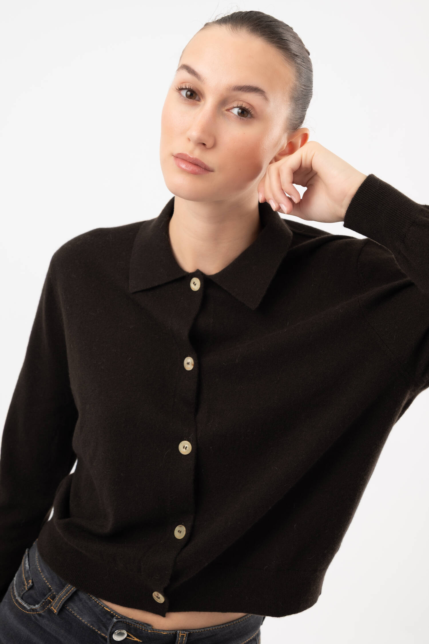 Cashmere-Strickjacke WREXHAM in Dunkelbraun