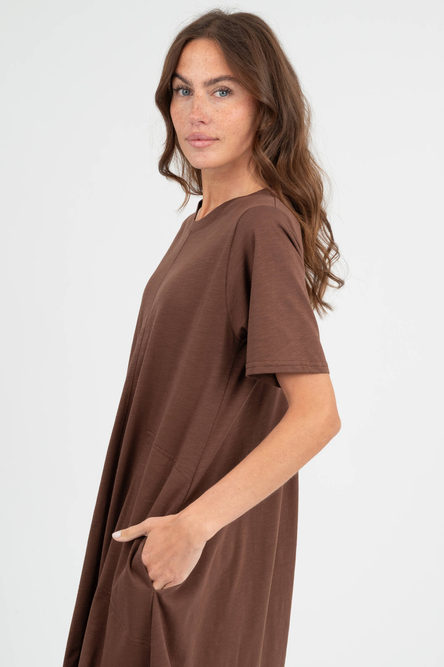 Kleid aus Baumwolle in Braun meliert