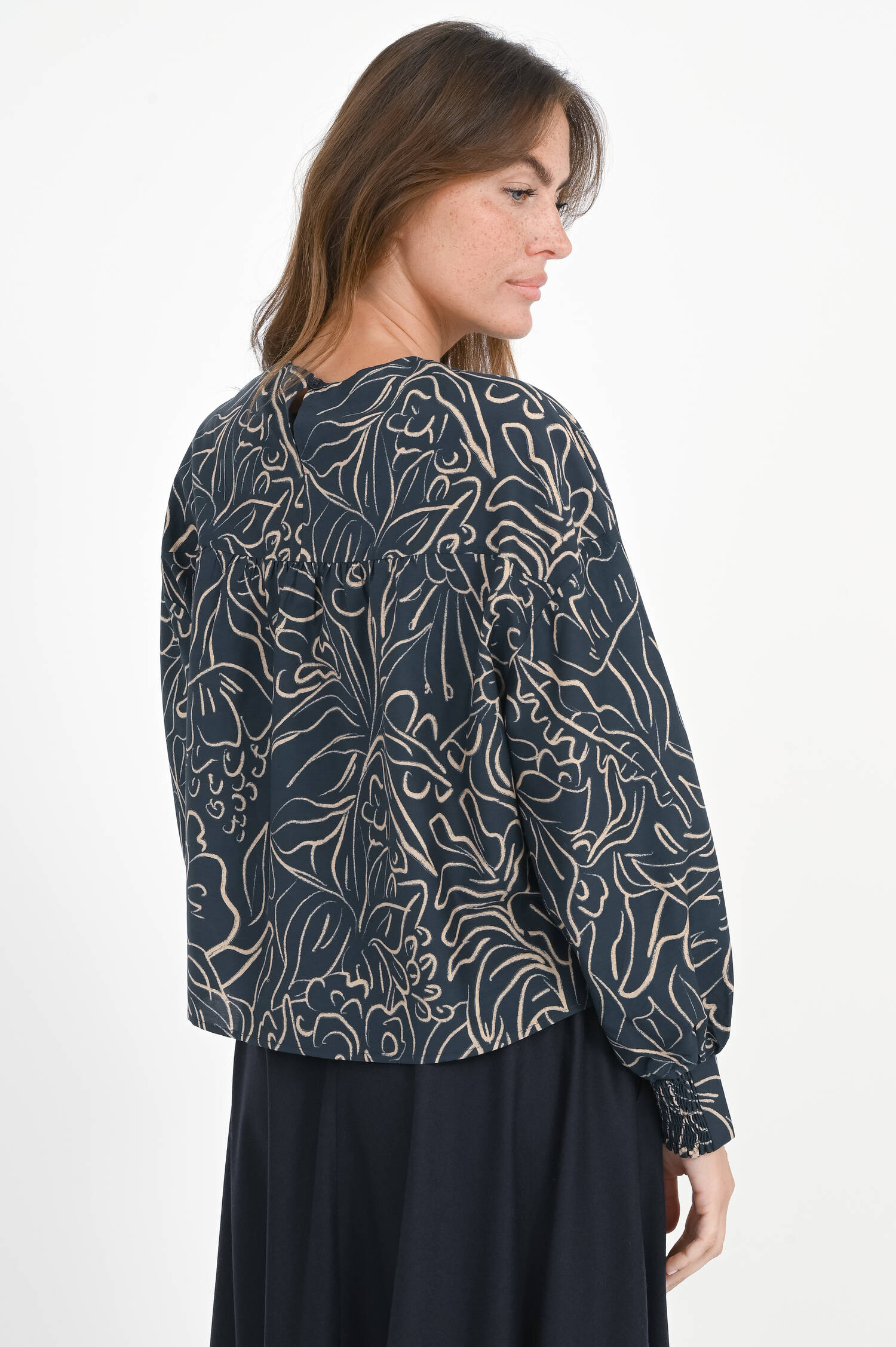 Gemusterte Bluse DEPRESSA in Navy/Beige Gemusterte Bluse DEPRESSA in Navy/Beige