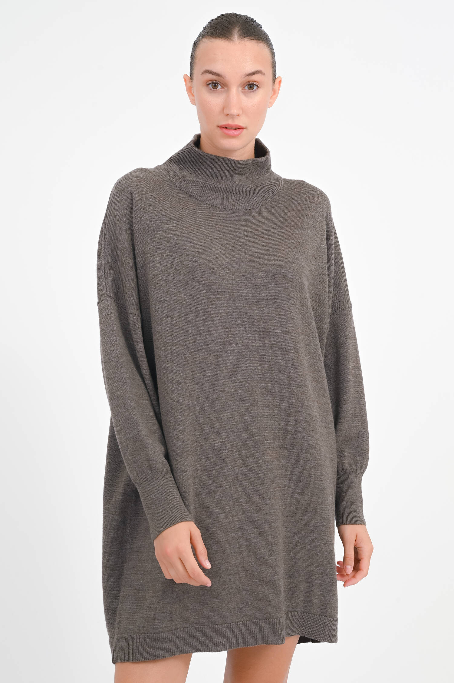 Oversize Kleid mit Ziernähten in Cacao meliert