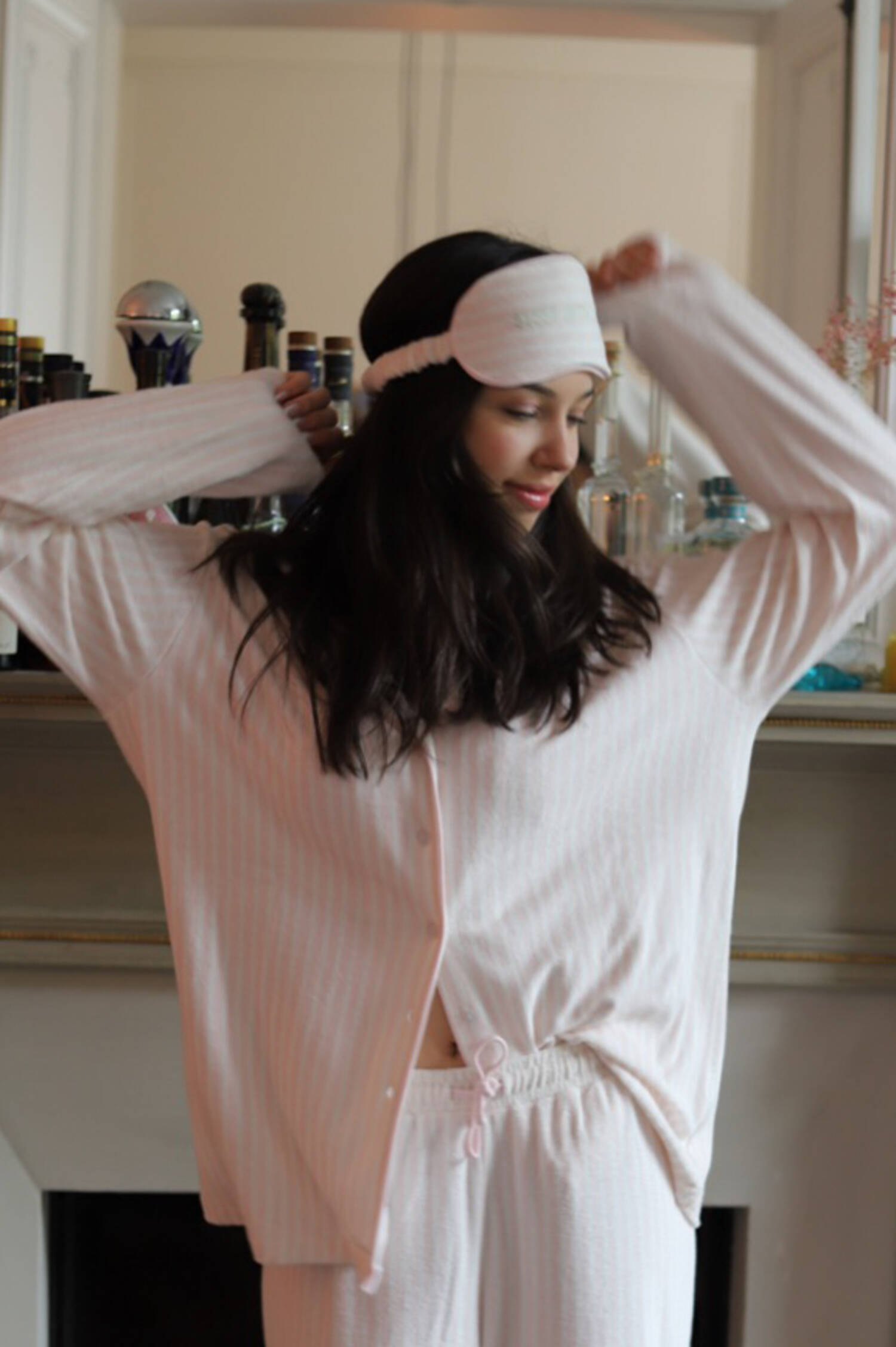 Gestreifte Schlafmaske in Rosa/Creme