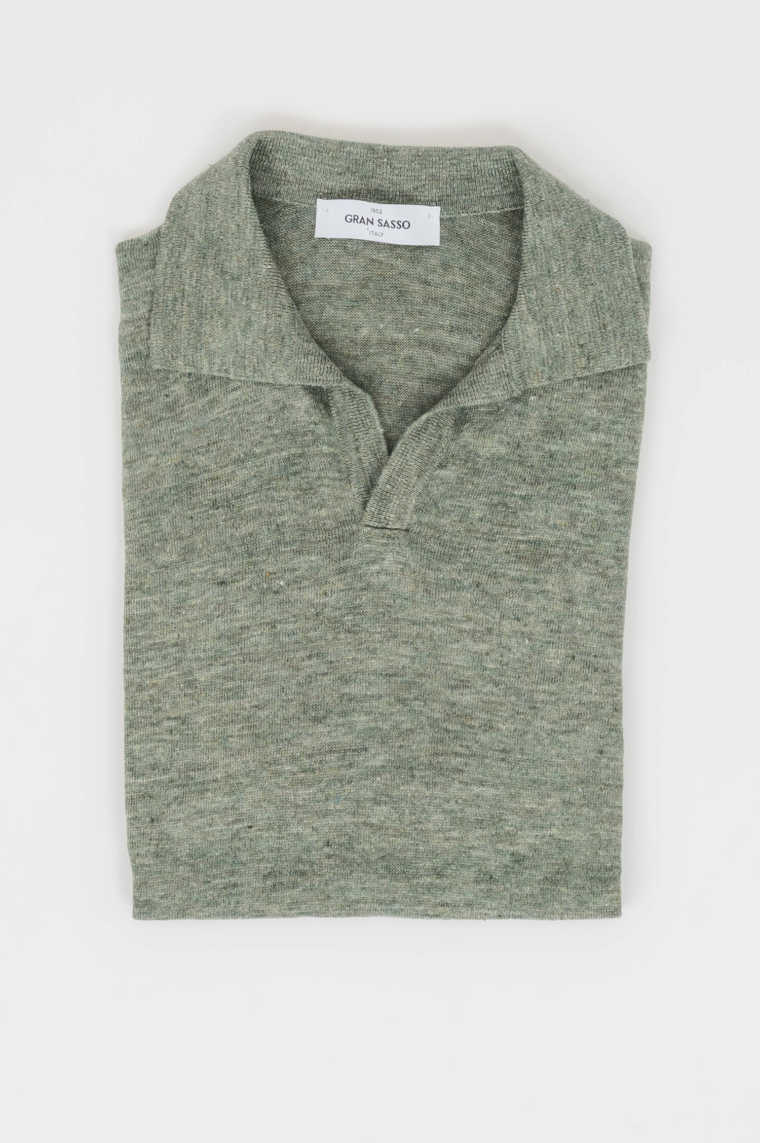 Leinen Poloshirt in Oliv meliert