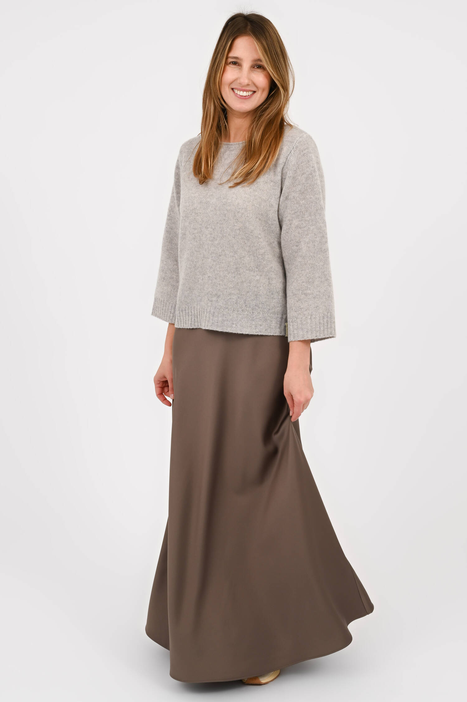 Midi-Rock aus Satin in Taupe