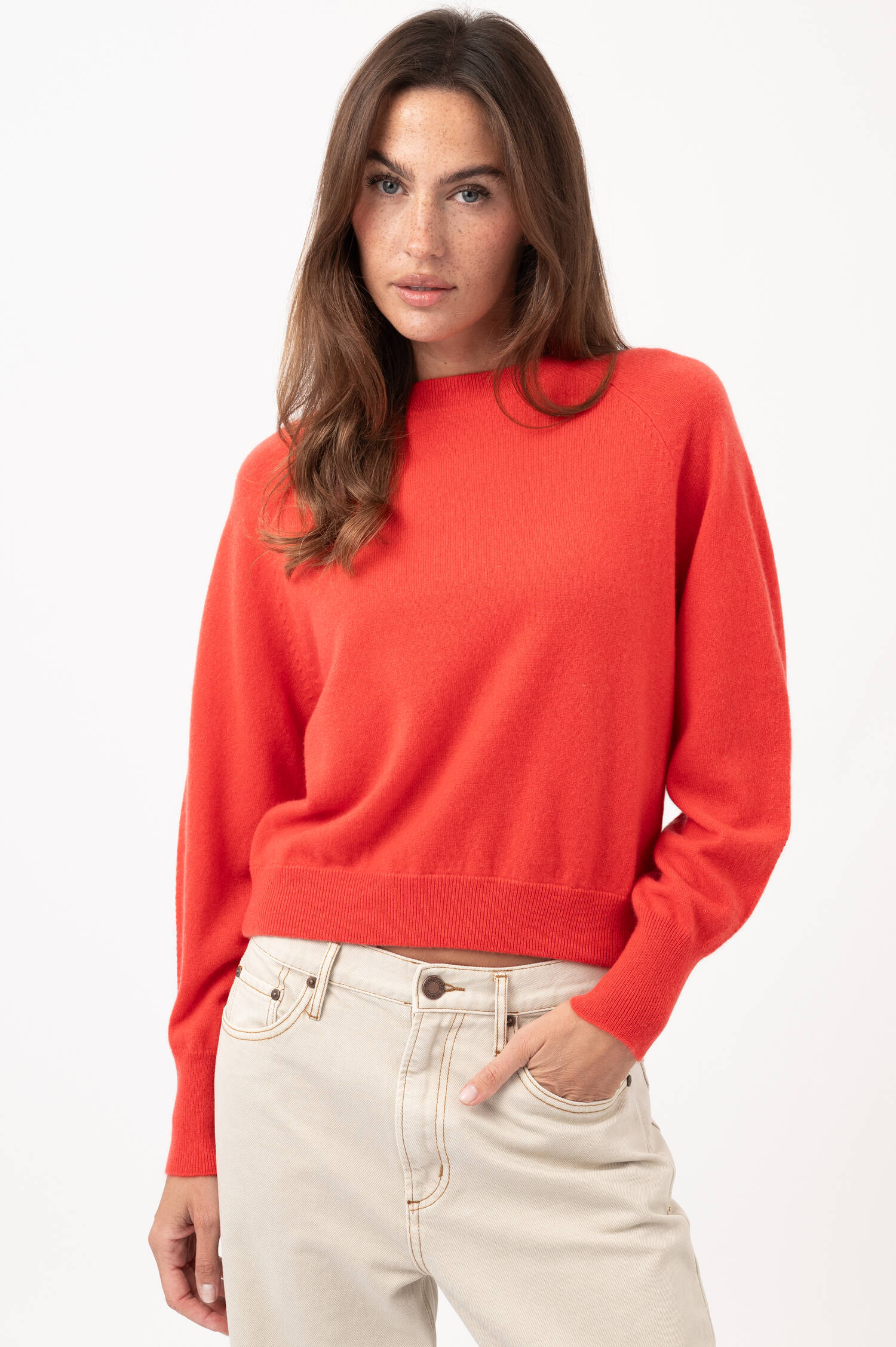 Cashmere-Raglan-Pullover in Pastellrot