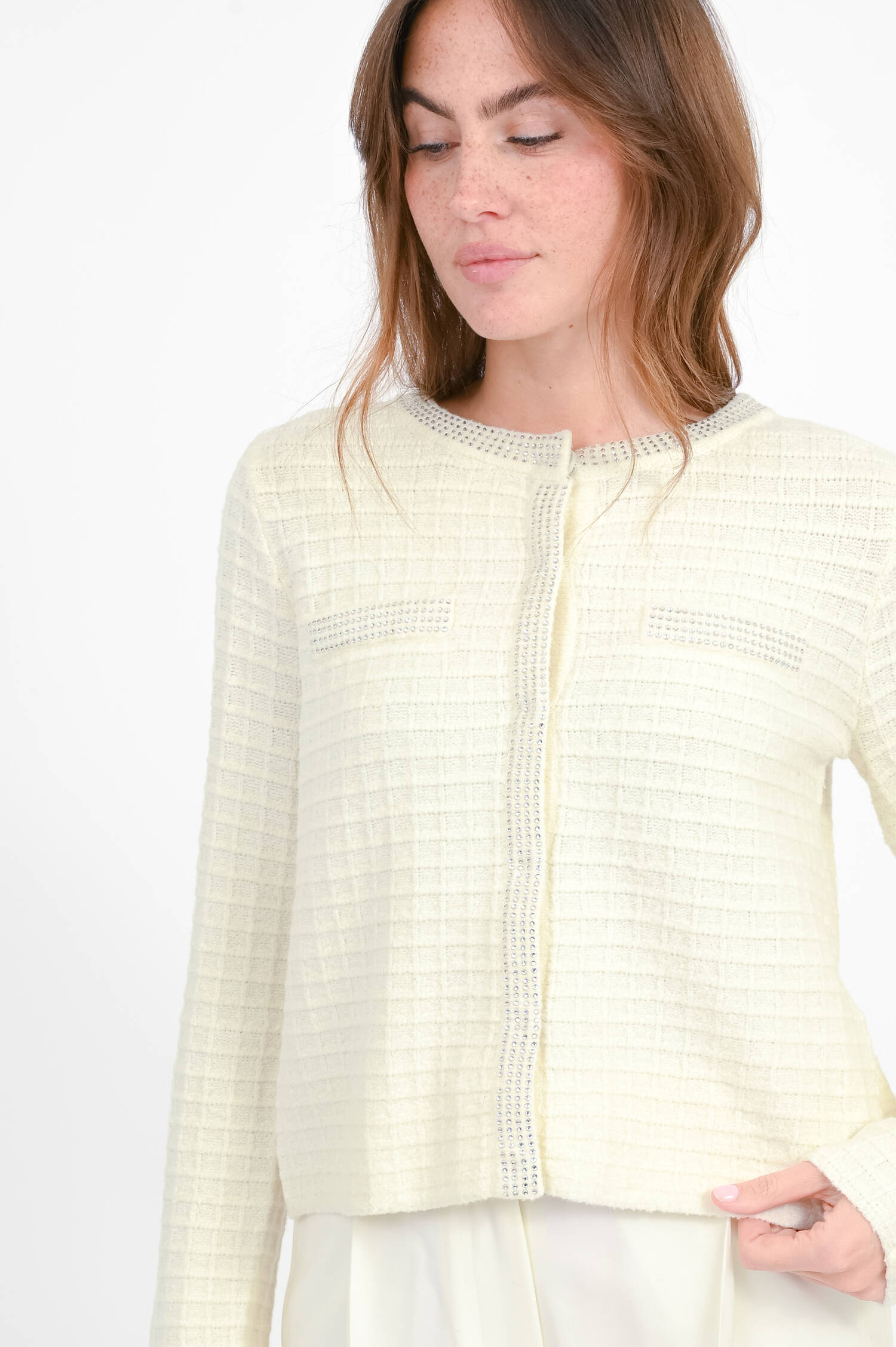 Cardigan mit Strasssteinen in Offwhite