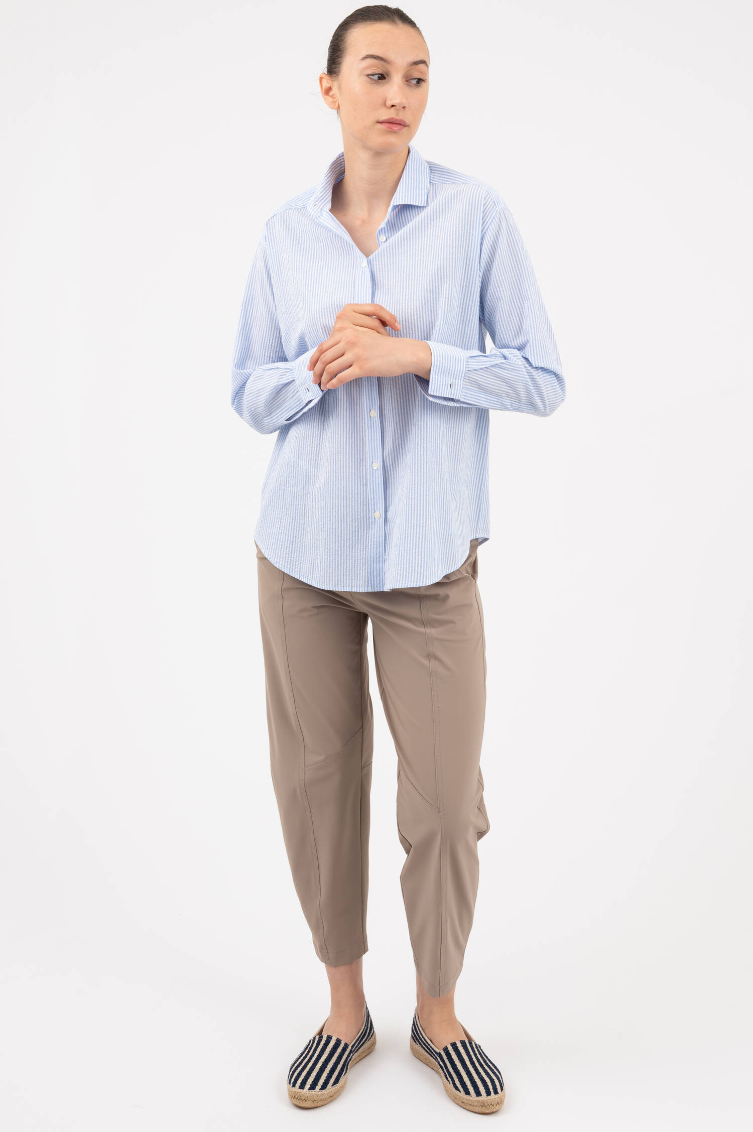 Bluse in Hellblau/Weiß gestreift