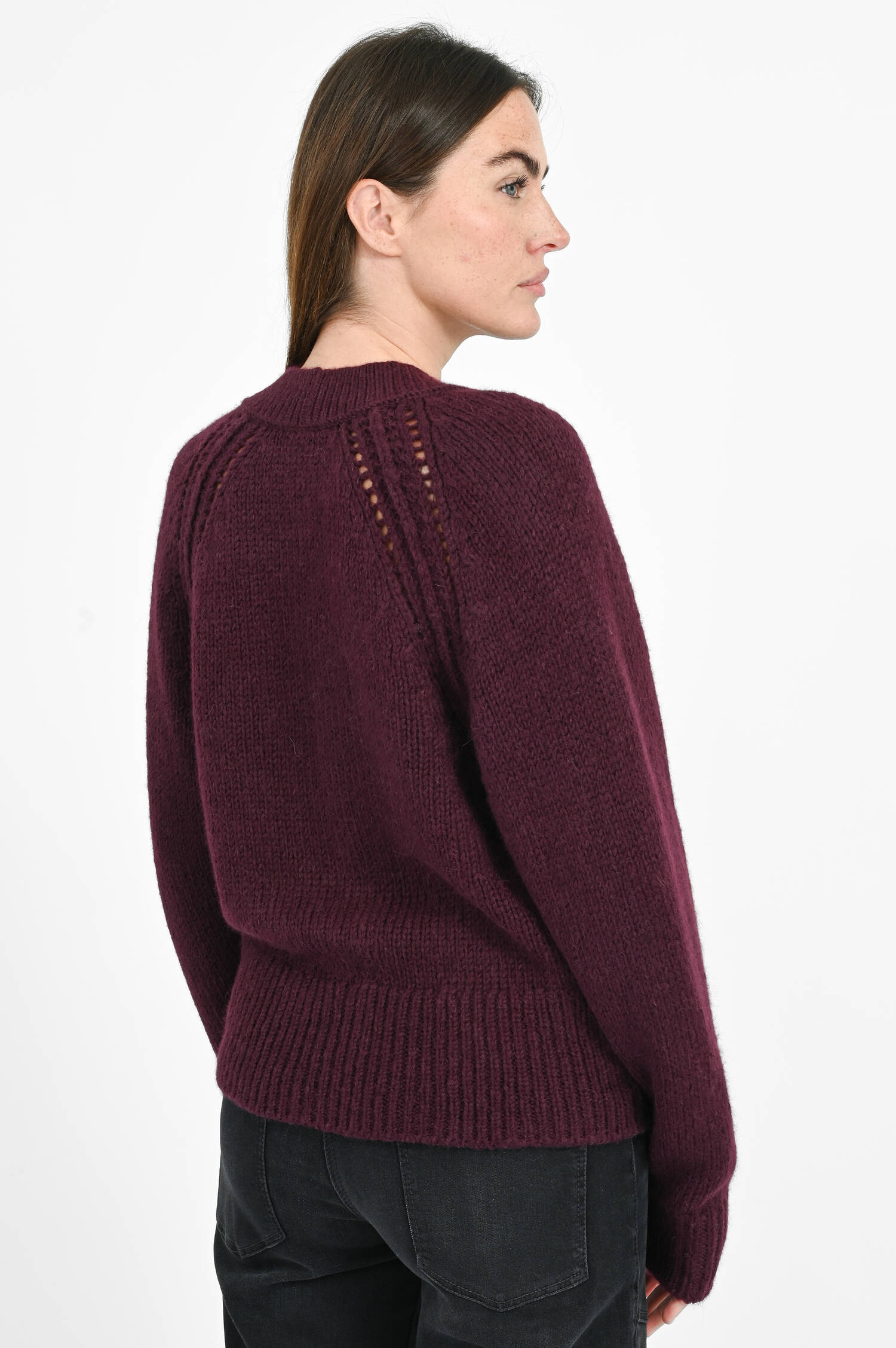 Grobstrick-Cardigan in Aubergine