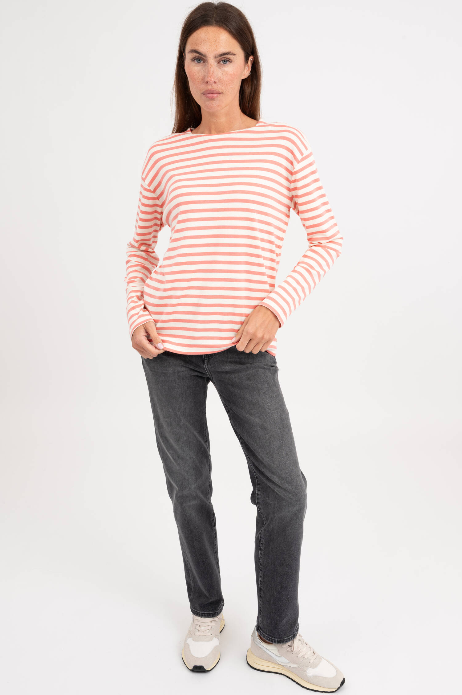 Langarm Shirt in Pink/Weiß gestreift