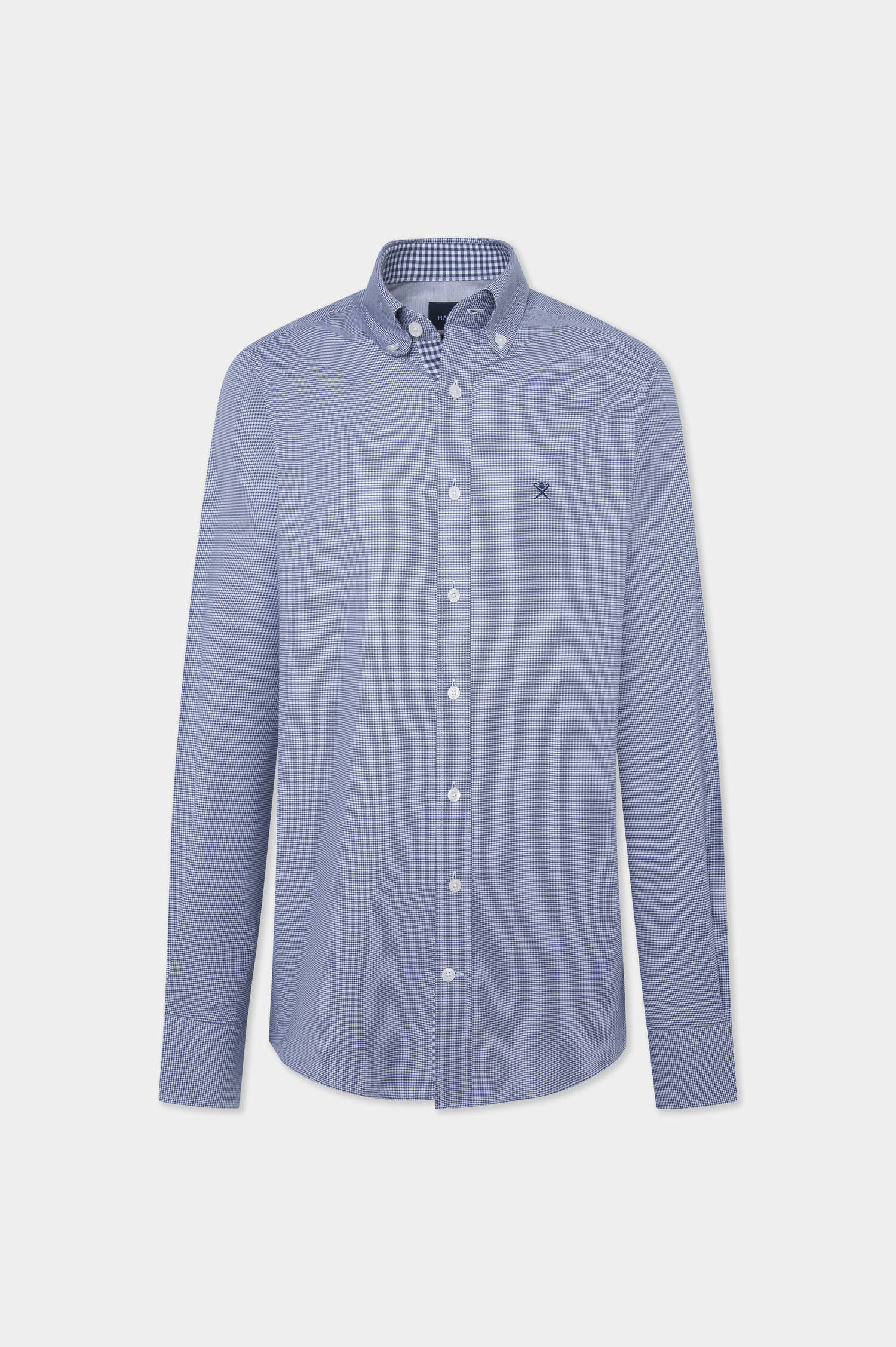 Gemustertes Baumwollhemd in Navy/Weiß