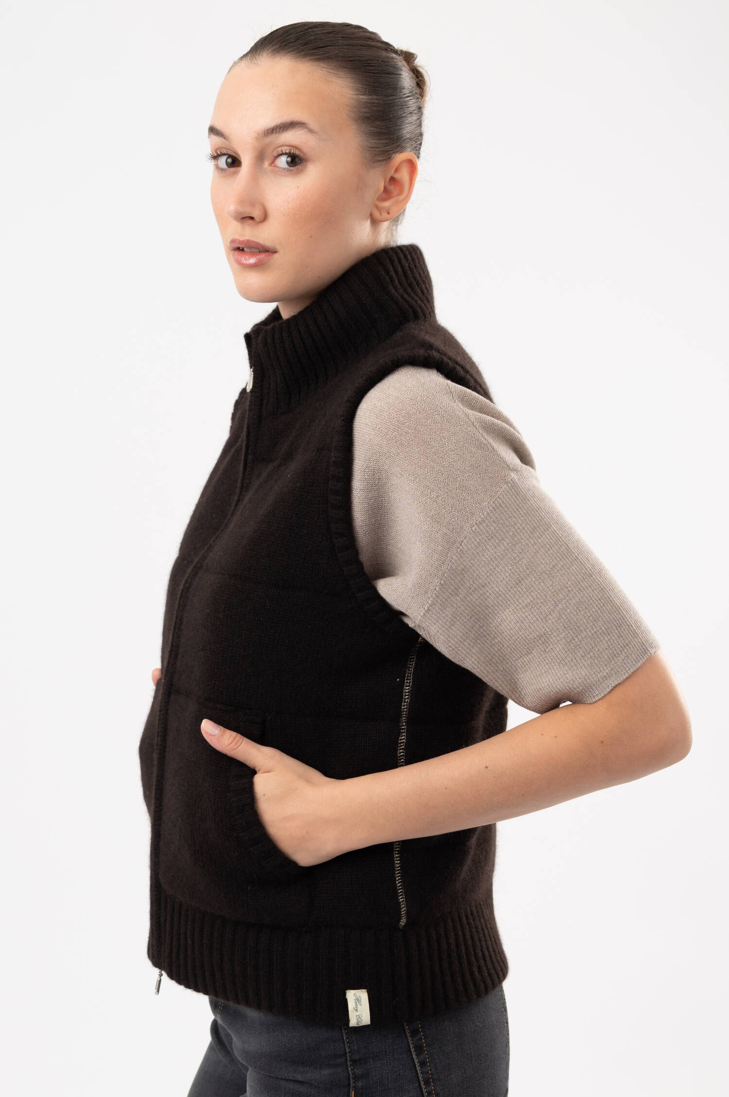Cashmere-Gilet in Dunkelbraun