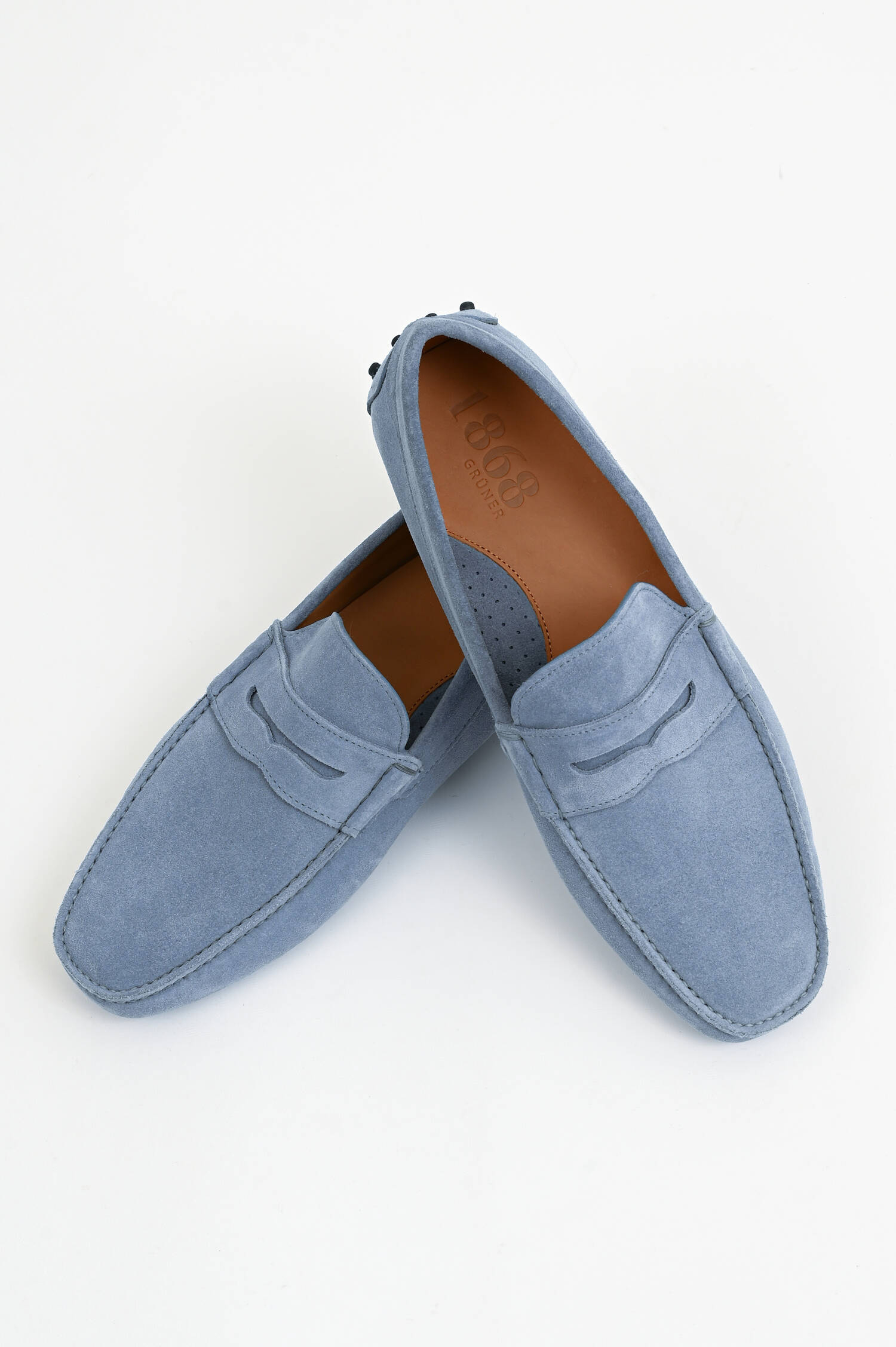 Mokassins aus Veloursleder in Taubenblau