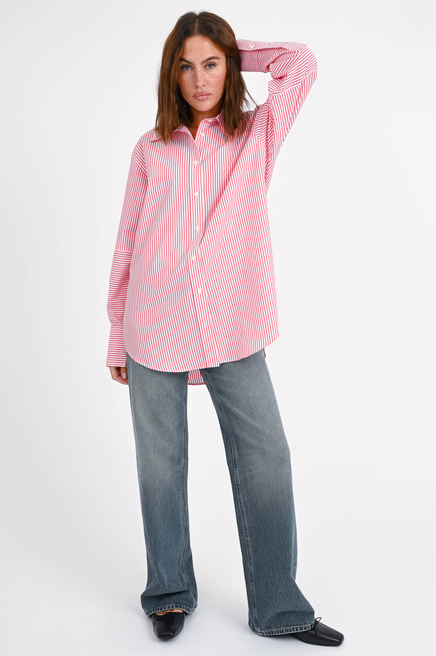 Gestreifte Oversize-Bluse in Rot/Weiß Gestreifte Oversize-Bluse in Rot/Weiß