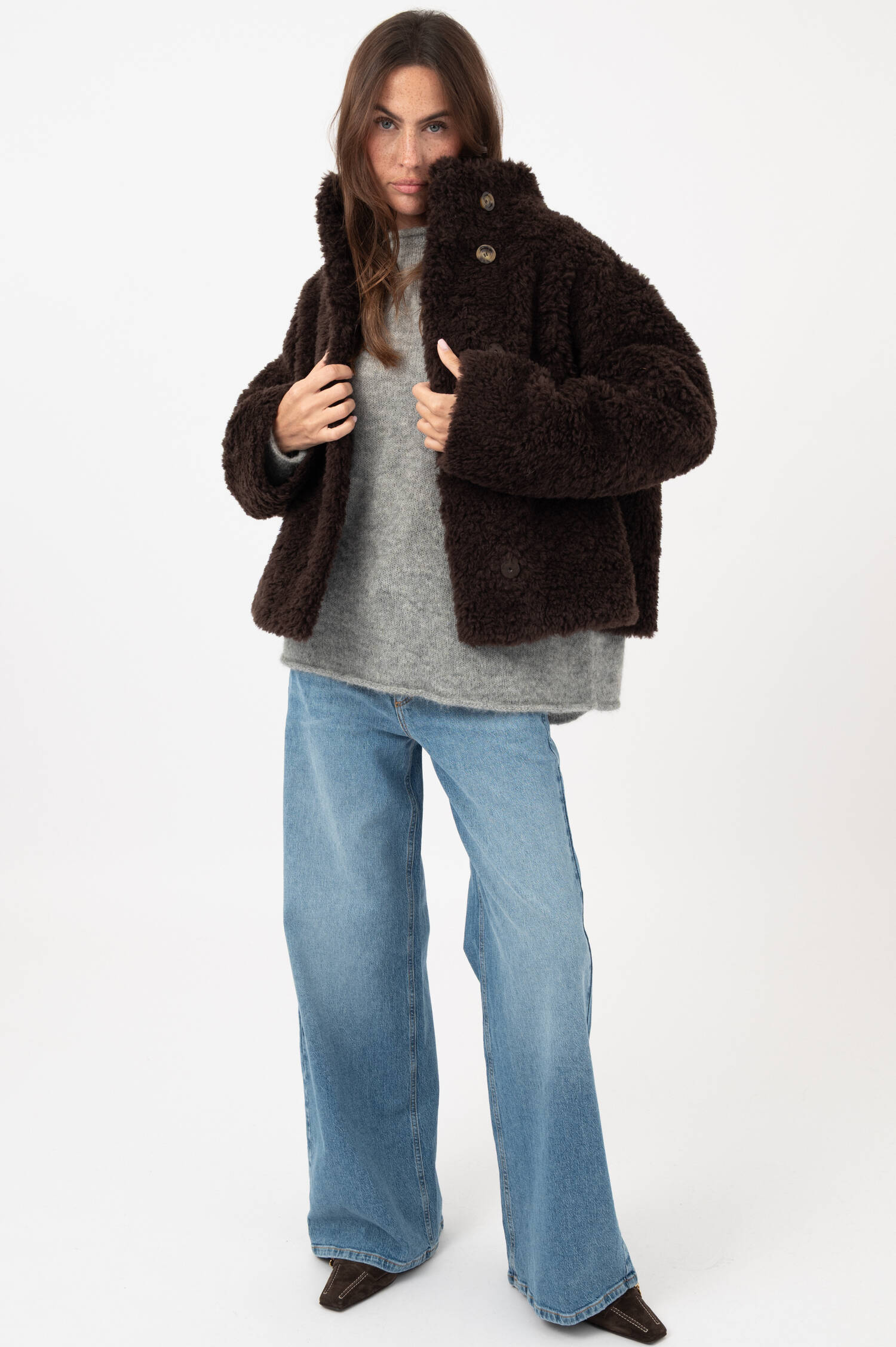 Woll-Mix-Teddyjacke in Dunkelbraun Woll-Mix-Teddyjacke in Dunkelbraun