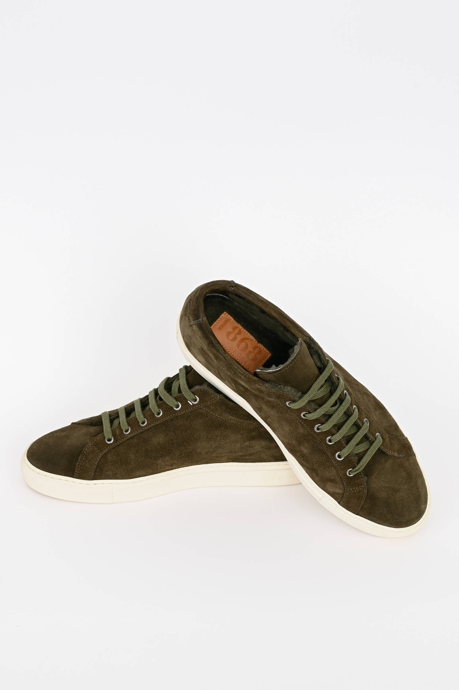 Gefütterter Sneaker aus Veloursleder in Khaki