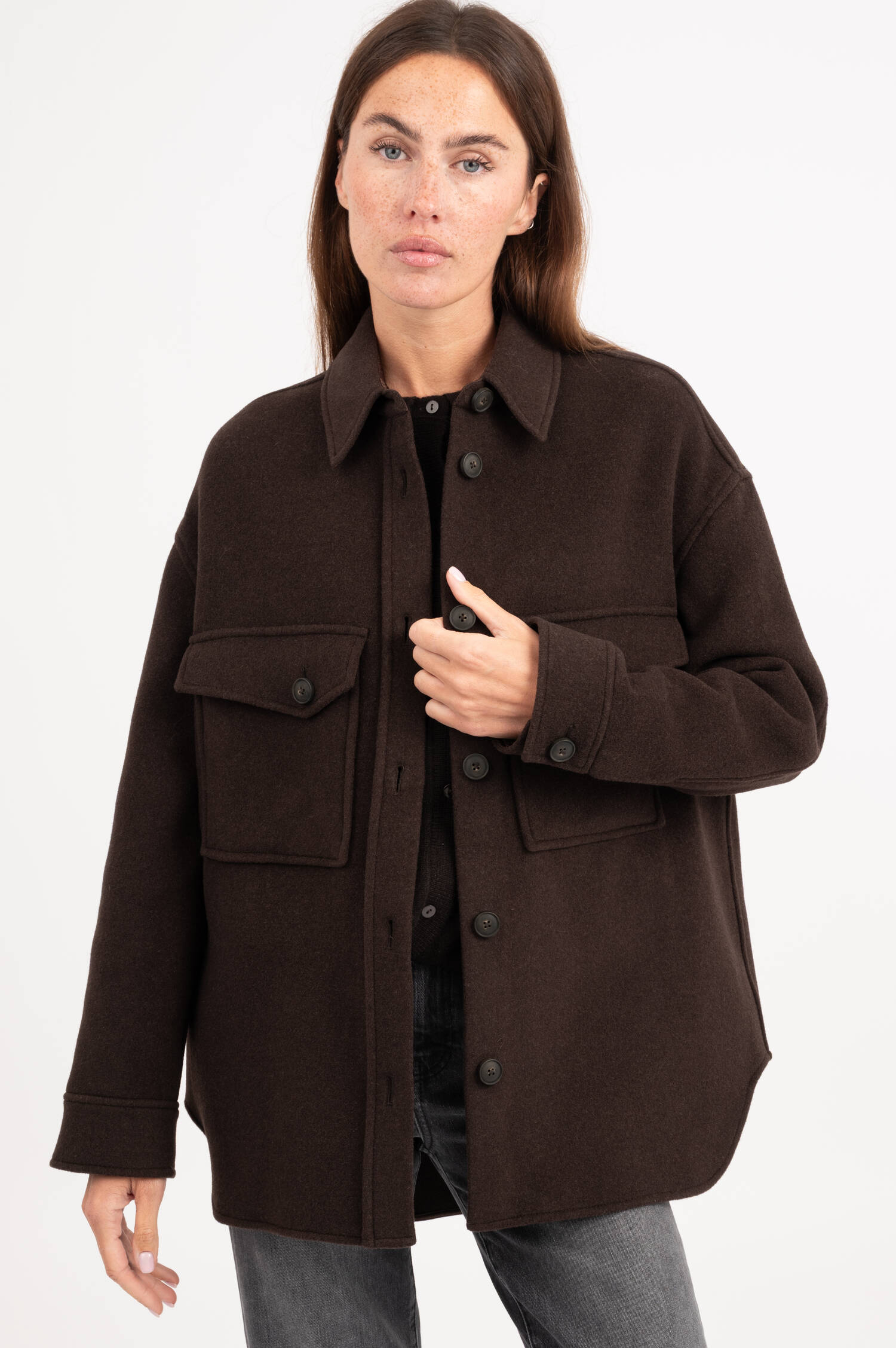 Hemdjacke aus Woll-Mix in Dunkelbraun