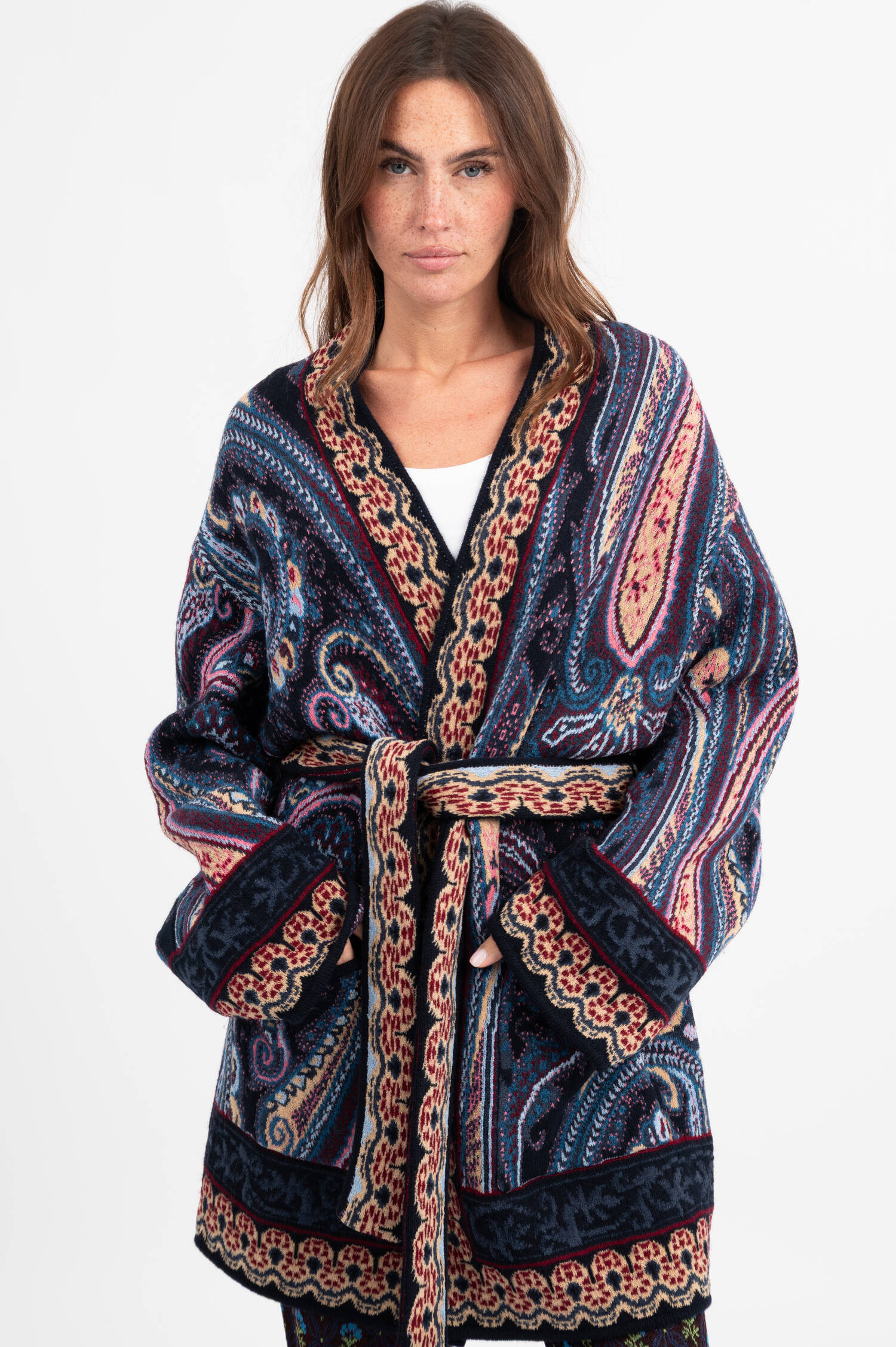 Kimono Cardigan mit Bindegürtel in Blau