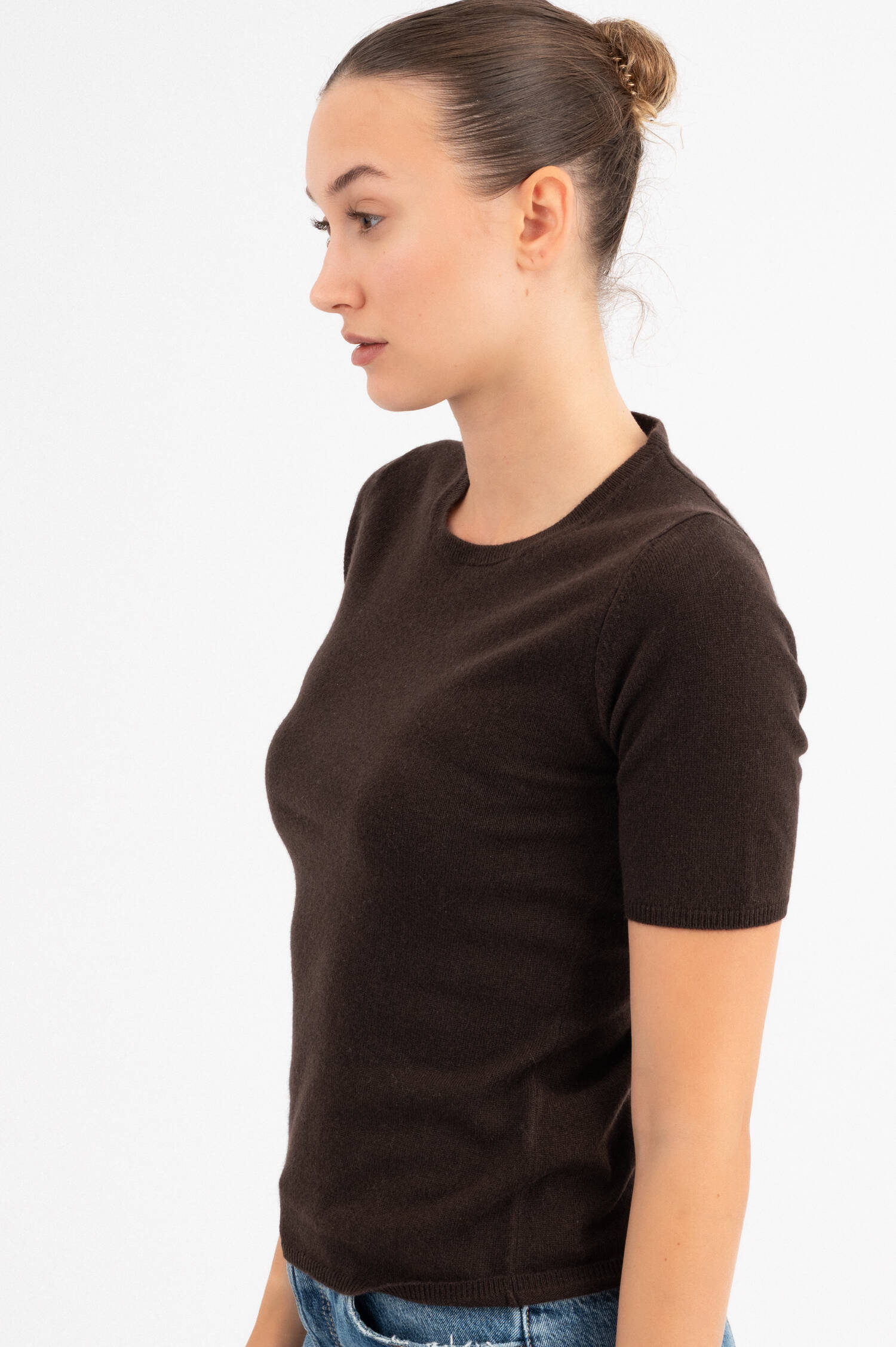 Kurzarm-Cashmere-Pullover in Braun