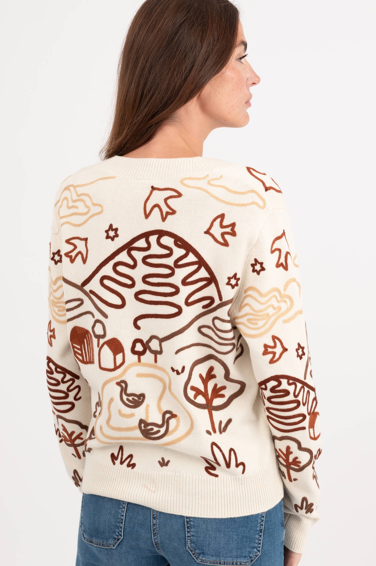 Strickweste mit Stick-Motiven in Creme Strickweste mit Stick-Motiven in Creme