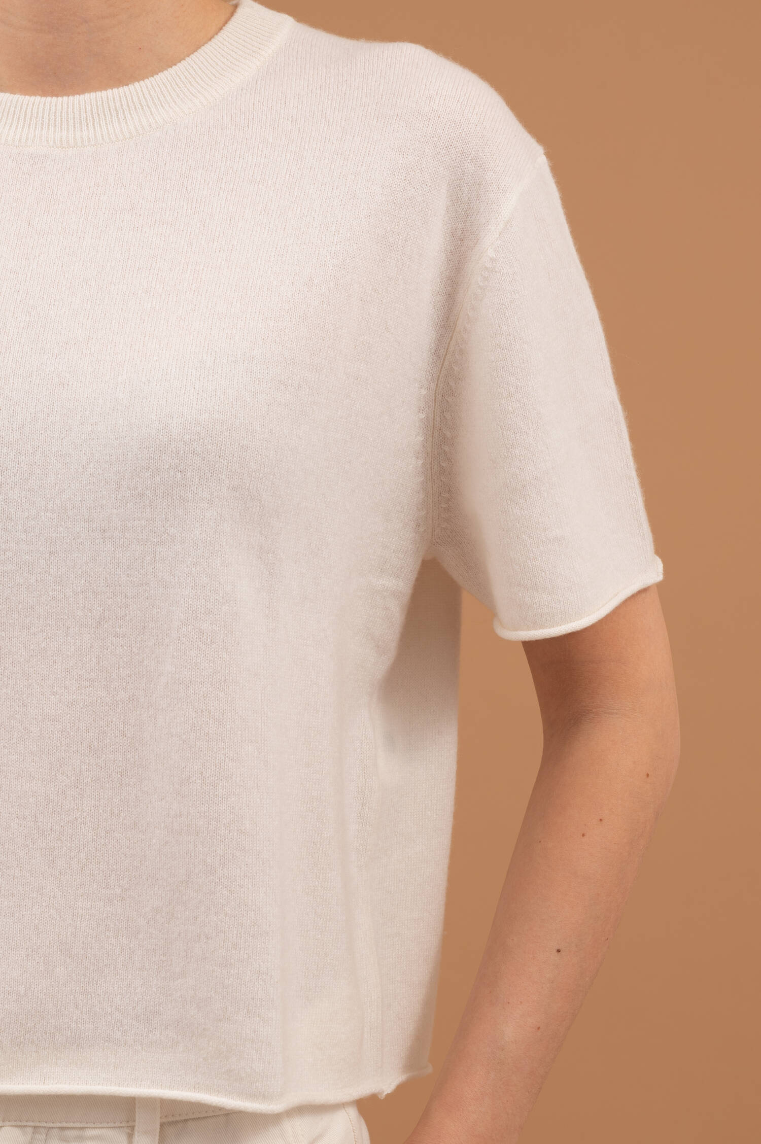 Feinstrick Cashmere T-Shirt CILA in Creme