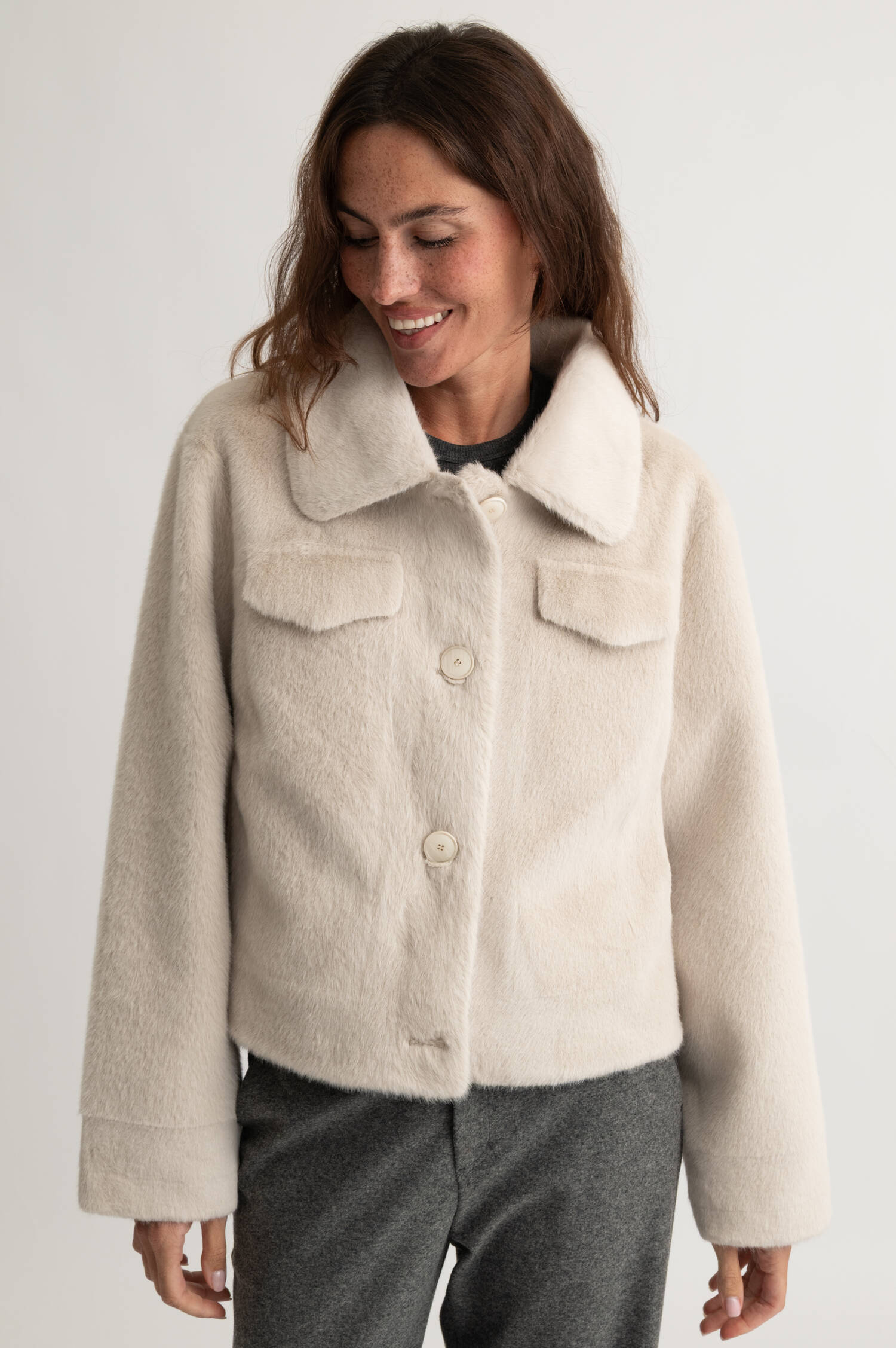 Fake-Fur-Jacke JULIA in Beige