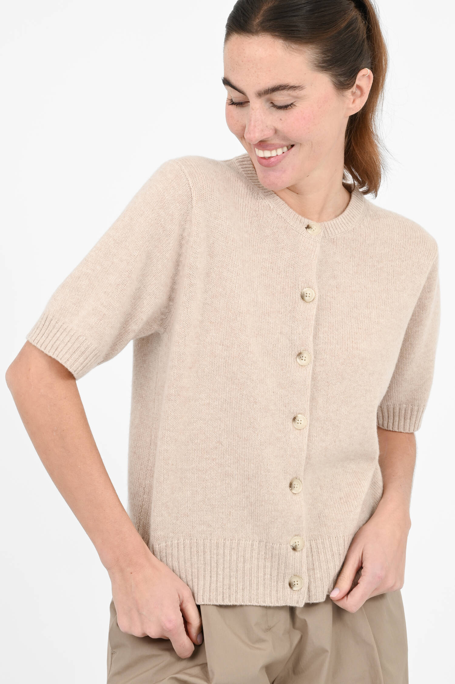 Cashmere-Strickweste in Natur