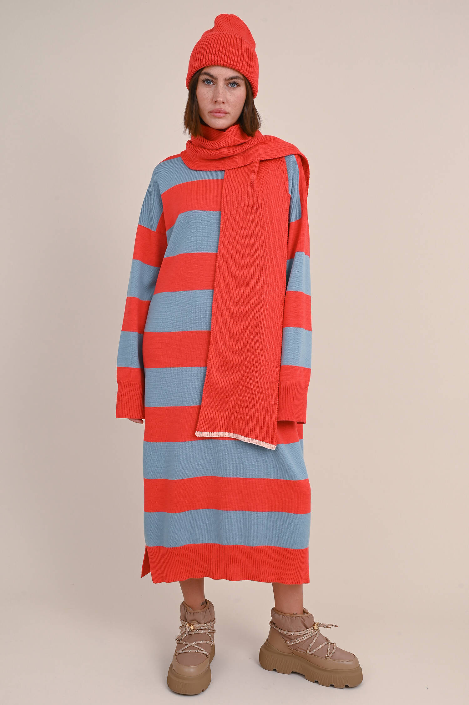Strickkleid ANNA in Rot/Hellblau gestreift
