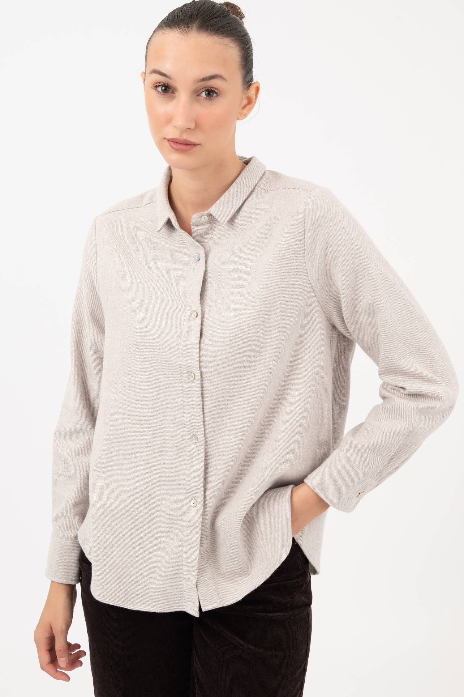 Weiche Baumwollbluse mit Streifen in Weiß/Grau