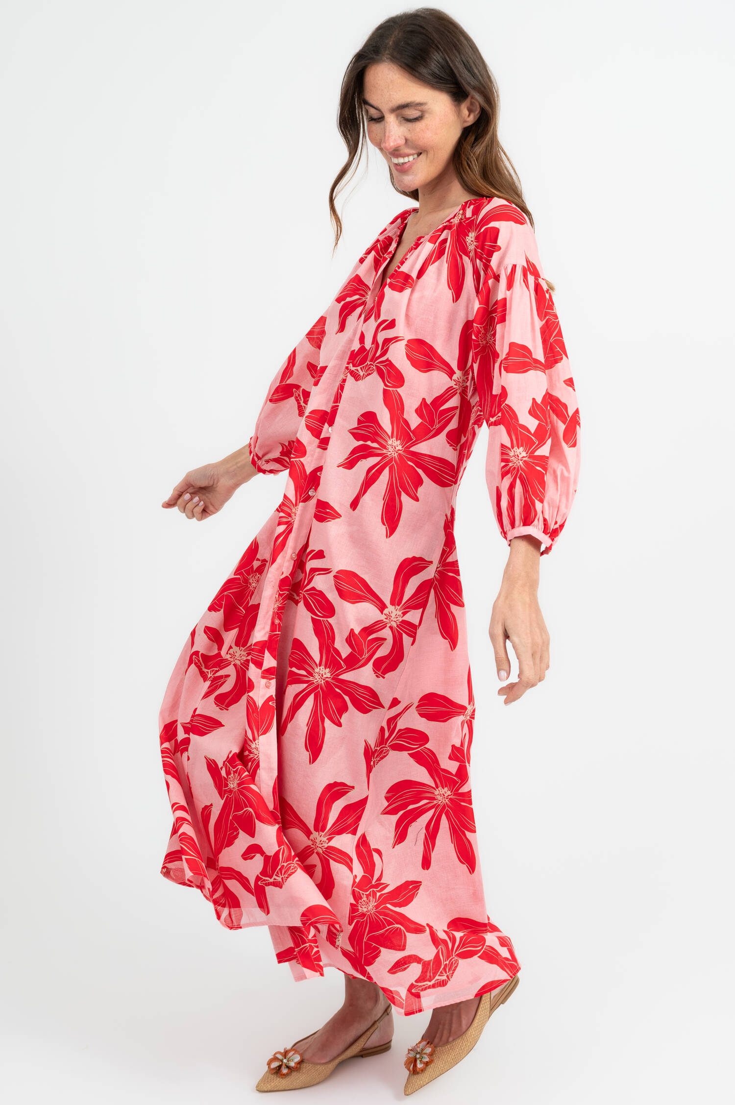Kleid AVA mit Blumenprint in Rosa/Rot