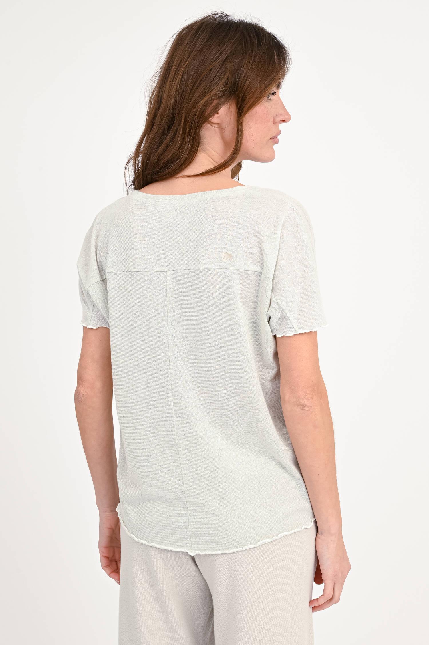 Glitzer-Shirt ADELA mit Rüschen-Saum in Silber Glitzer-Shirt ADELA mit Rüschen-Saum in Silber