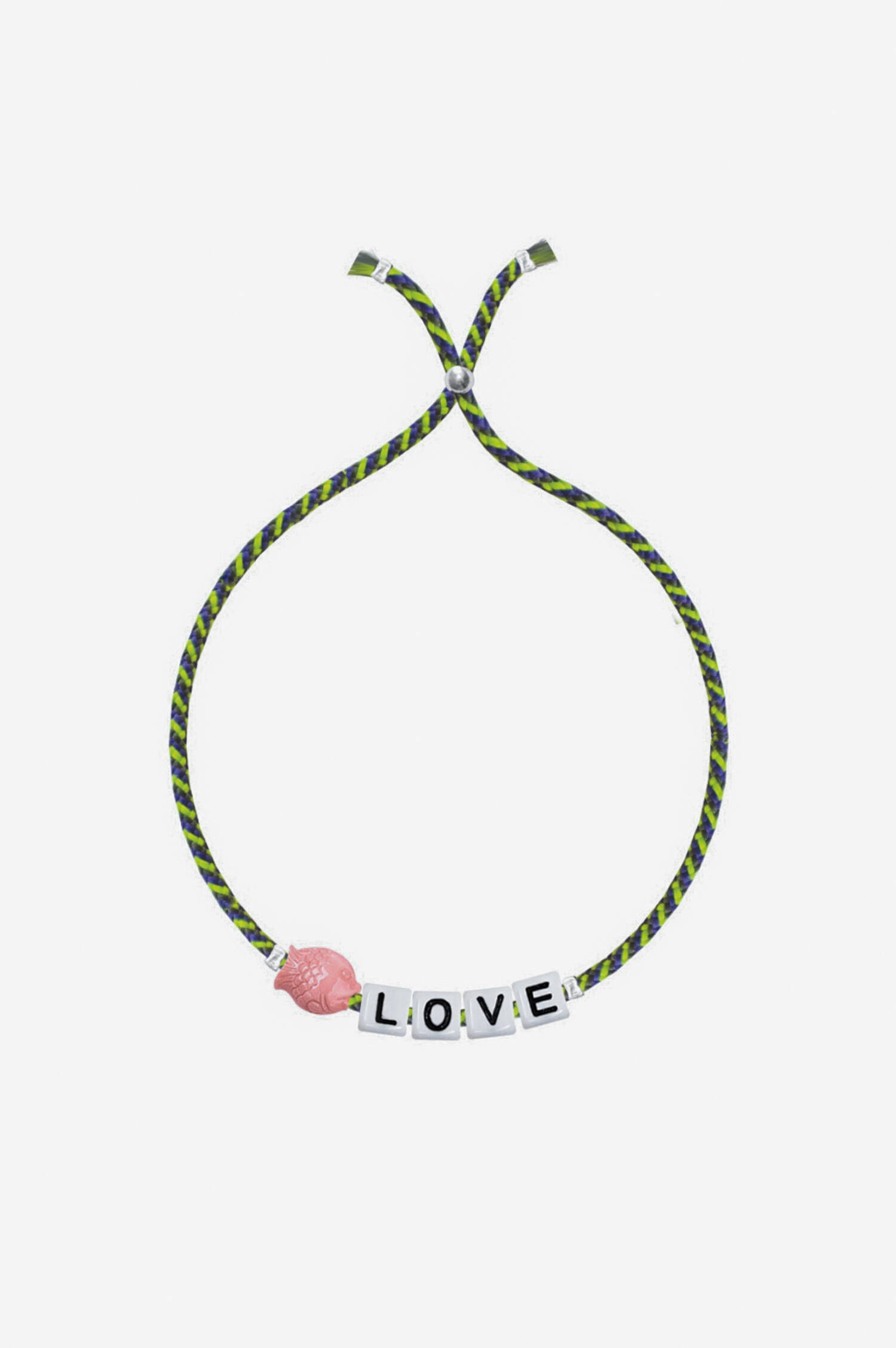 SQUARE LETTER & CHARM Armband LOVE in Grün/Violett