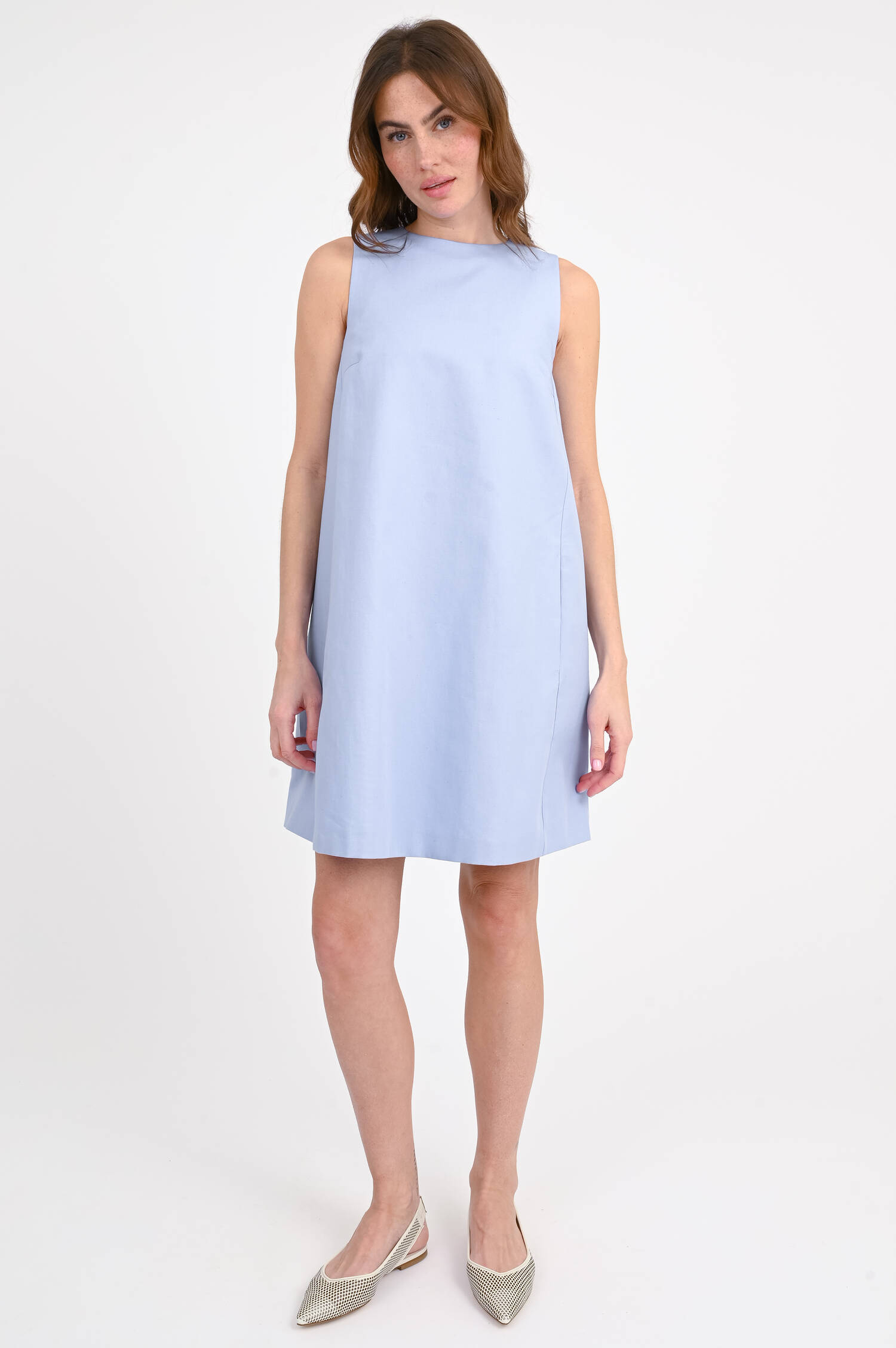 Kleid aus Baumwoll-Leinen-Mix in Hellblau