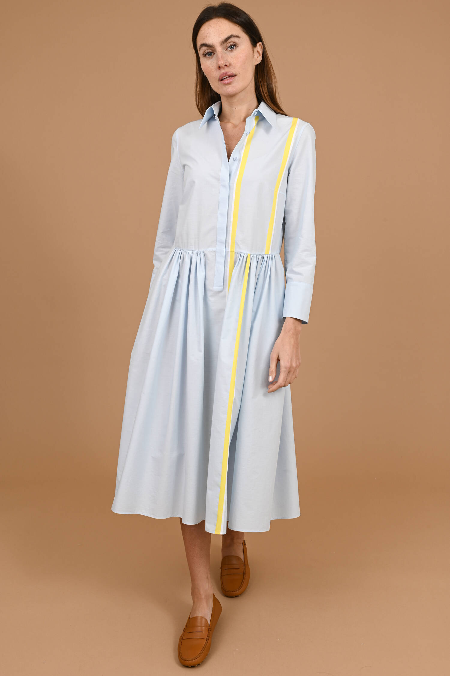 Hemdblusenkleid mit A-Linie in Hellblau/Zitron