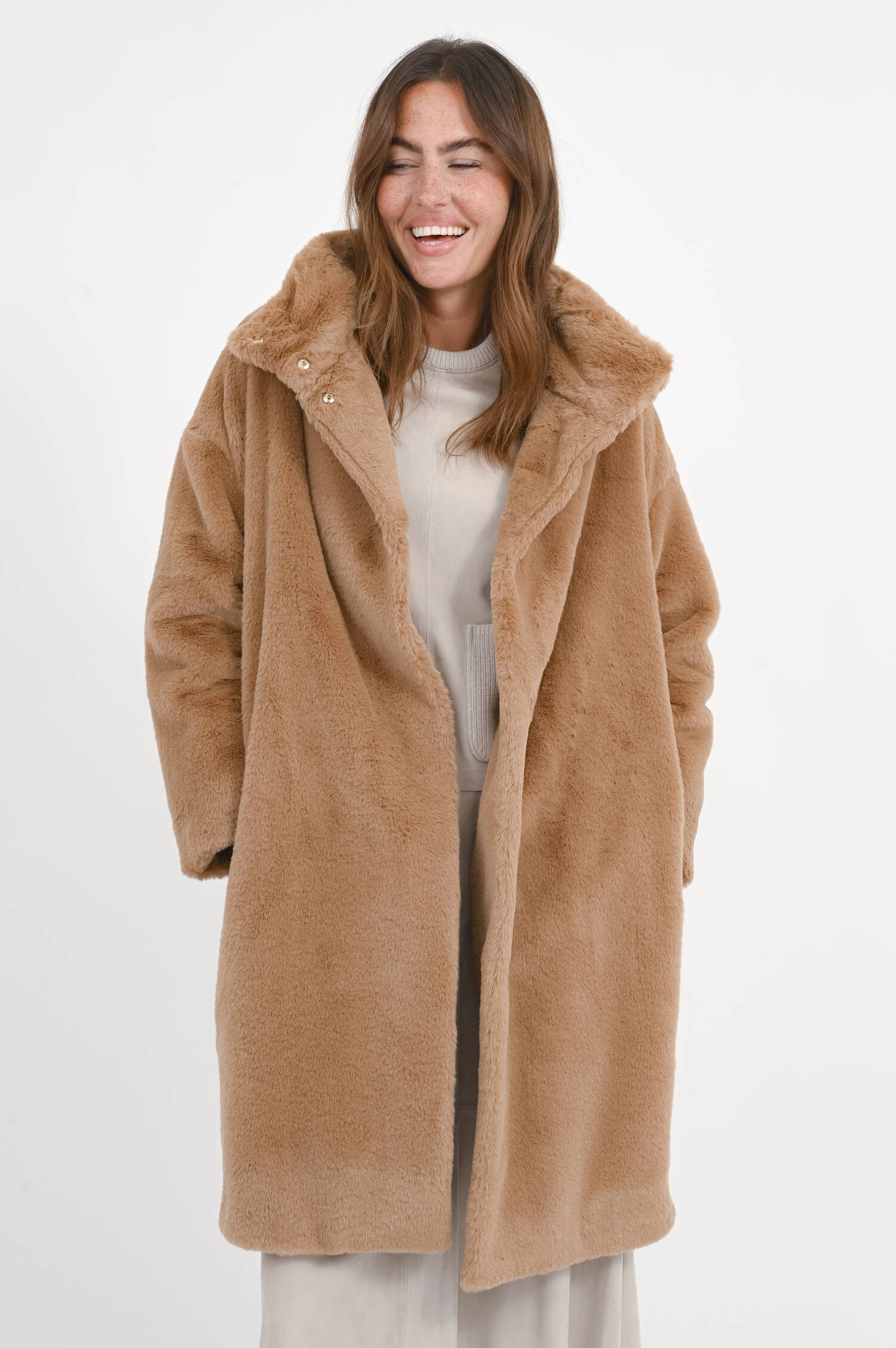 Faux Fur Mantel in Camel Faux Fur Mantel in Camel