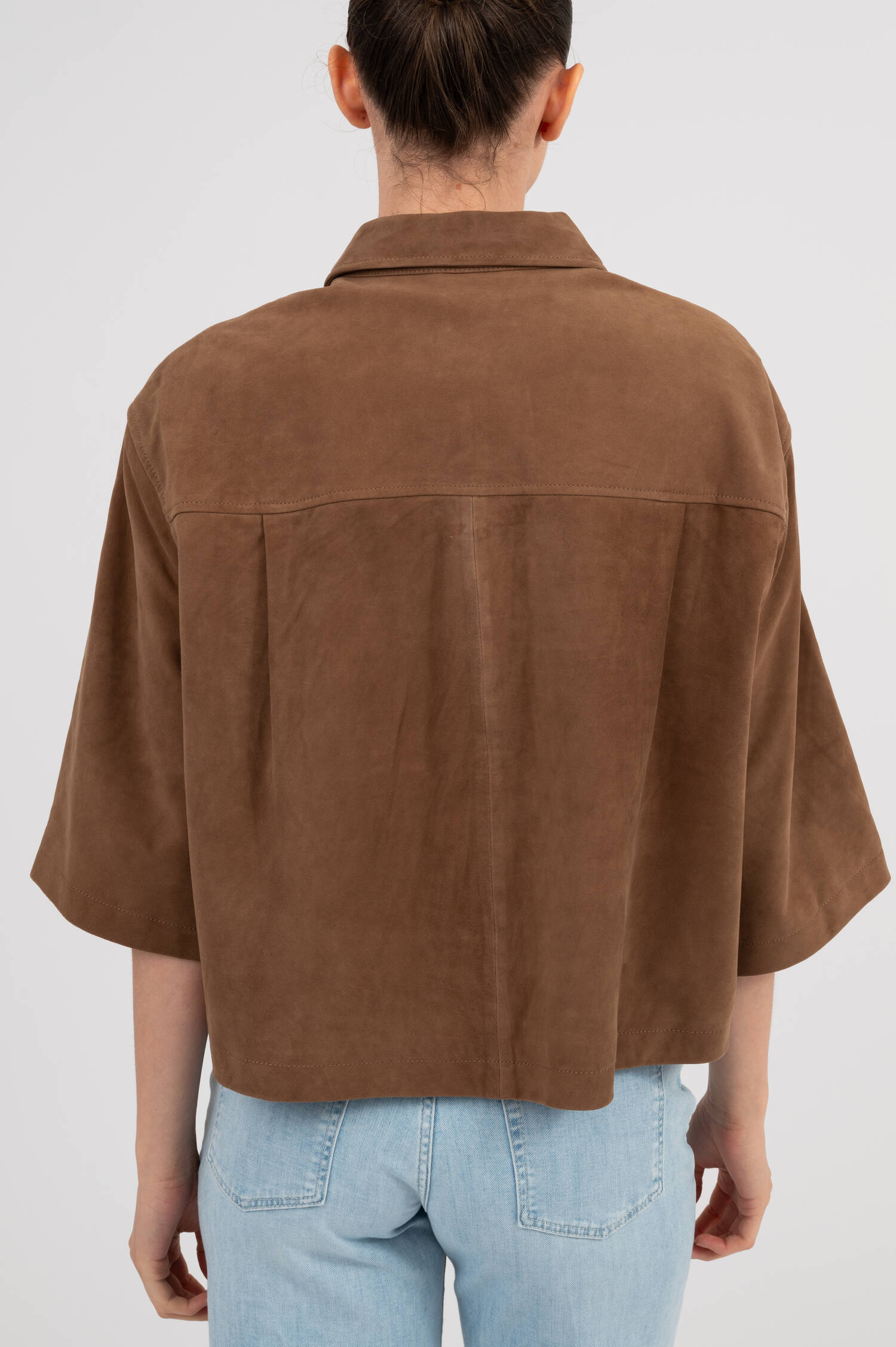Boxy Suede Lederjacke in Woodbraun