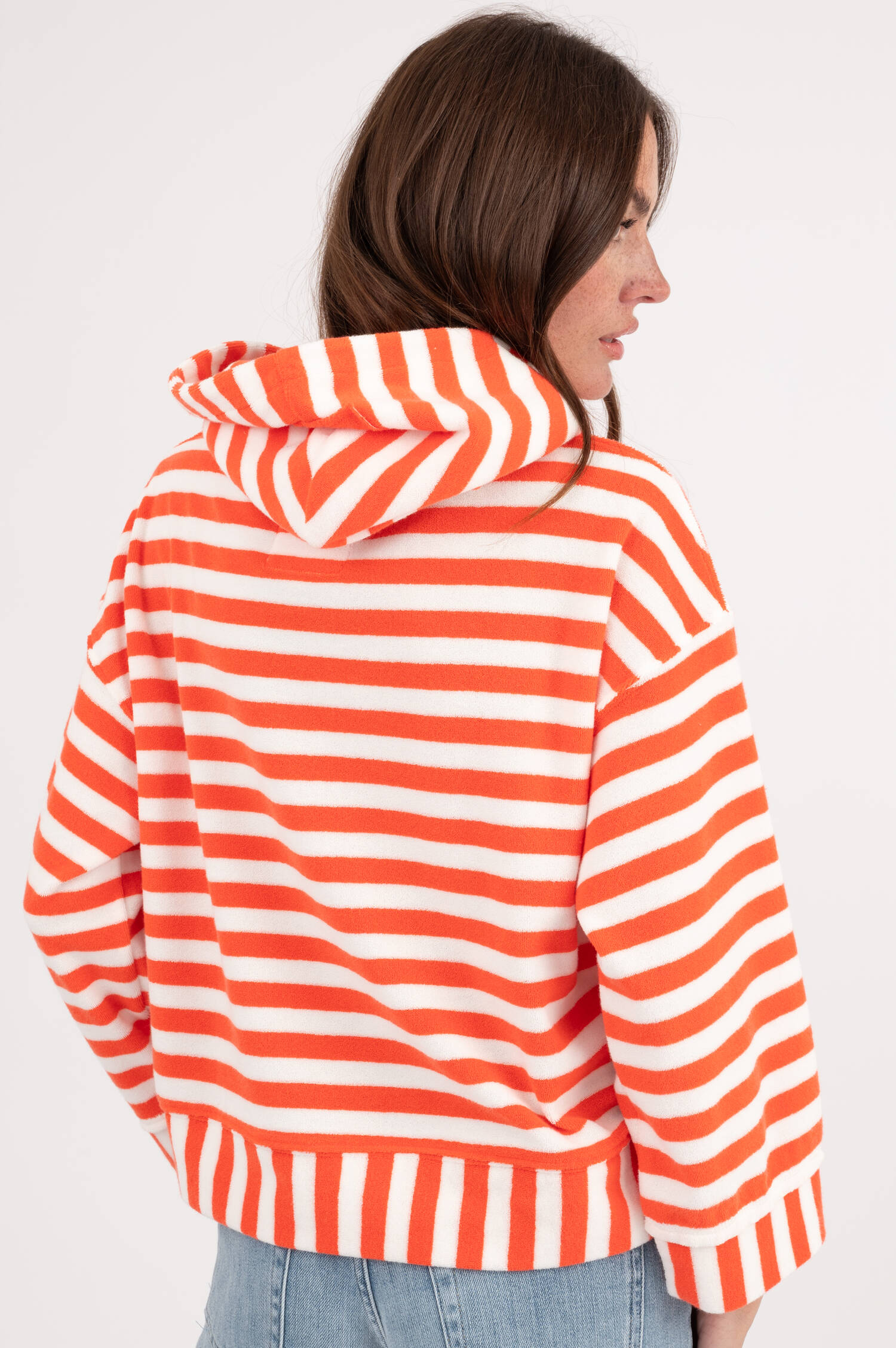 Frottee Sweater in Orange/Weiß gestreift