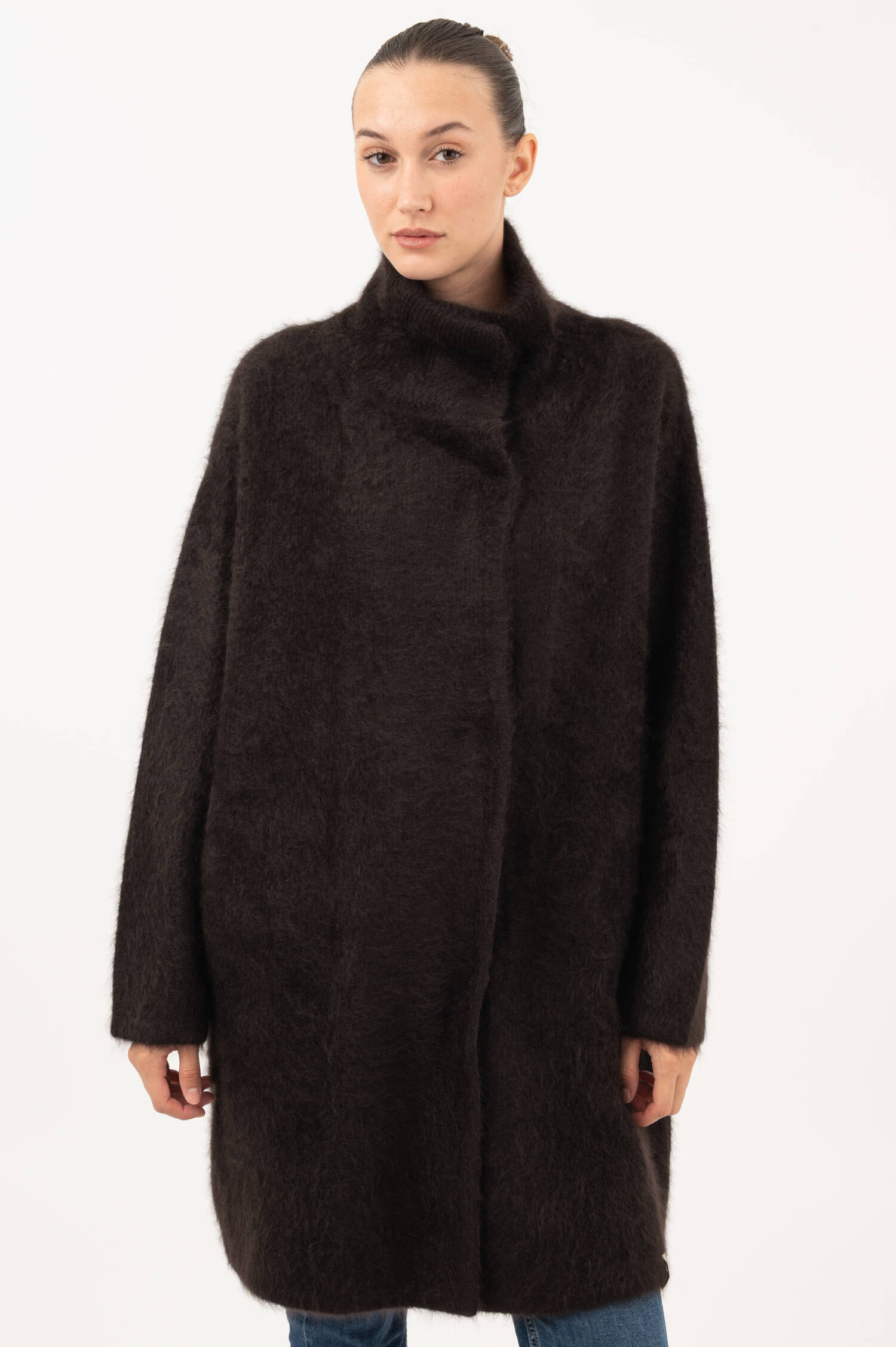 Cardigan mit Stehkragen in Braun