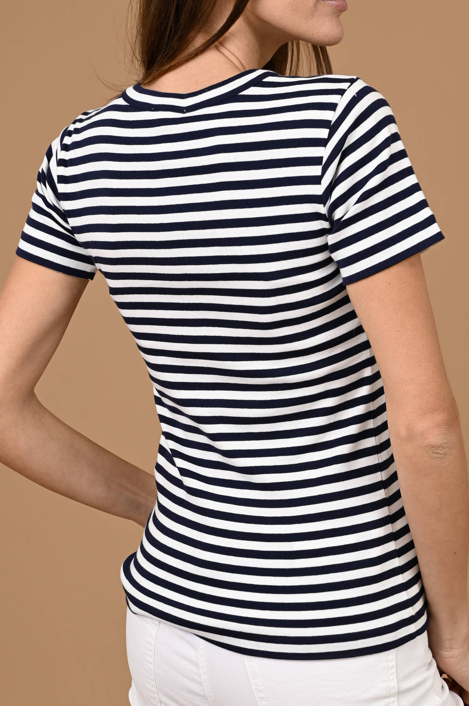 Streifen T-Shirt mit Froschaufstick in Blau/Weiß