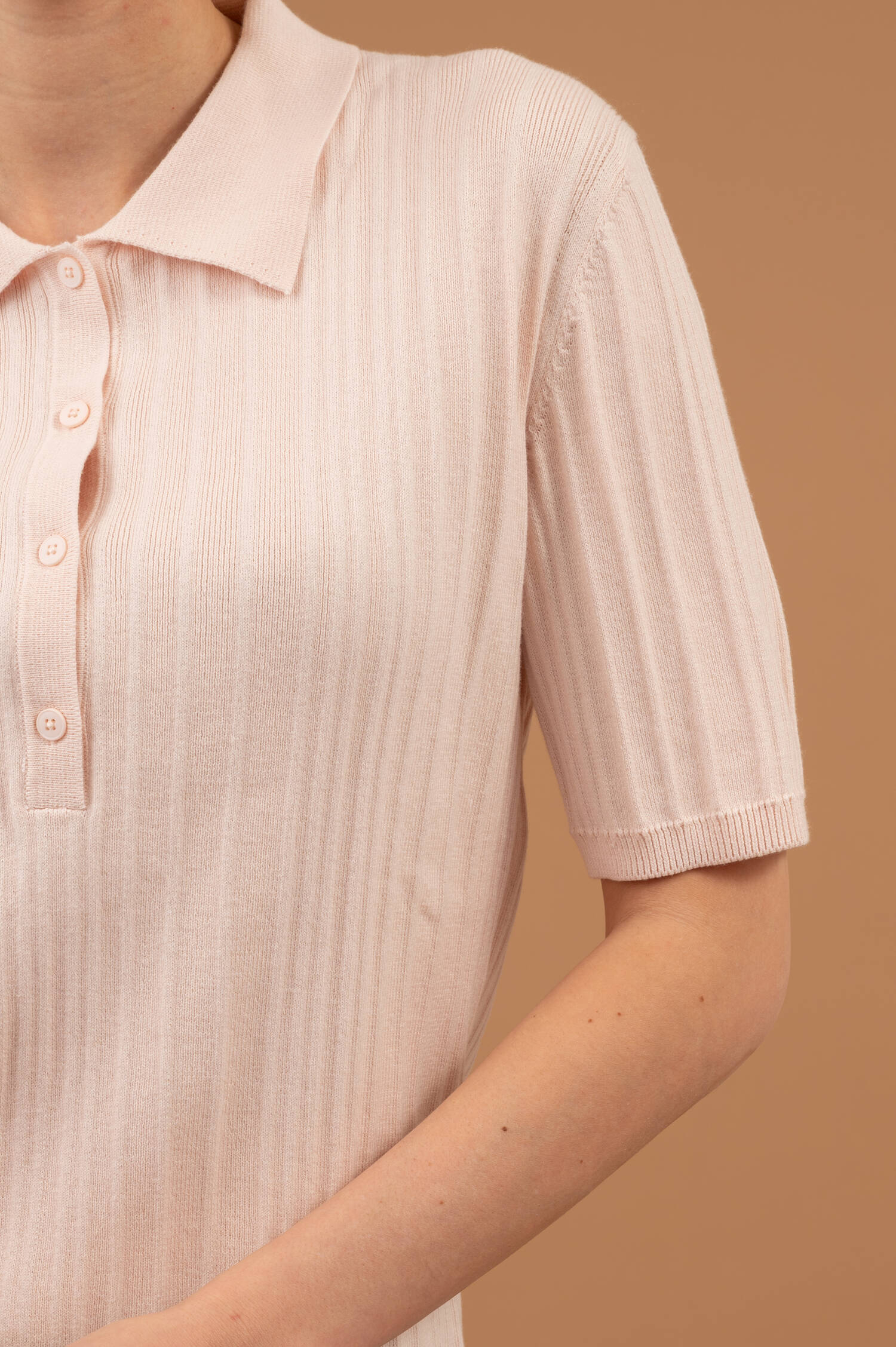 Rippstrick Polo-Shirt in Blush Rosa