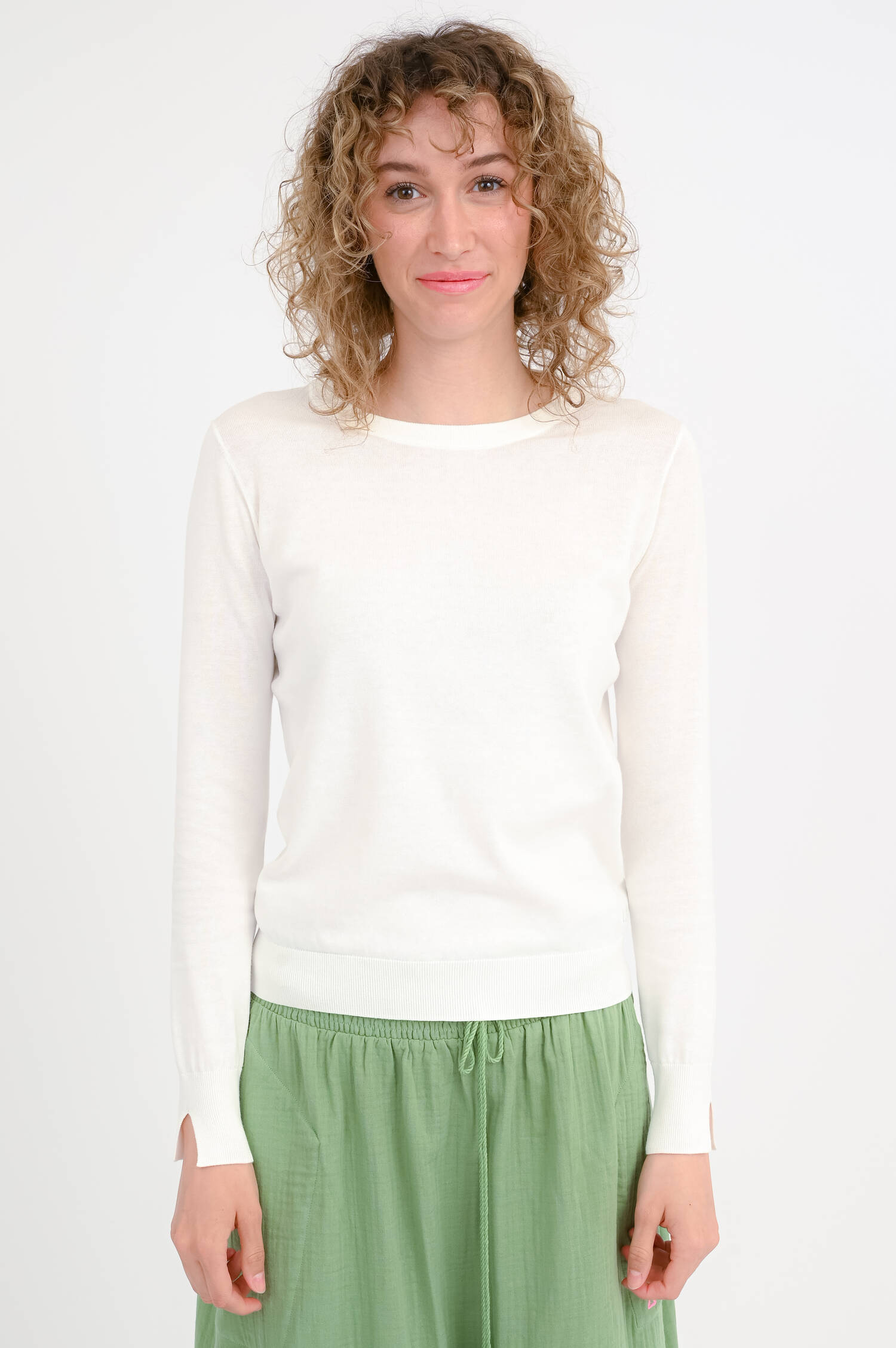 Feinstrick Pullover aus Baumwolle in Bianco Feinstrick Pullover aus Baumwolle in Bianco